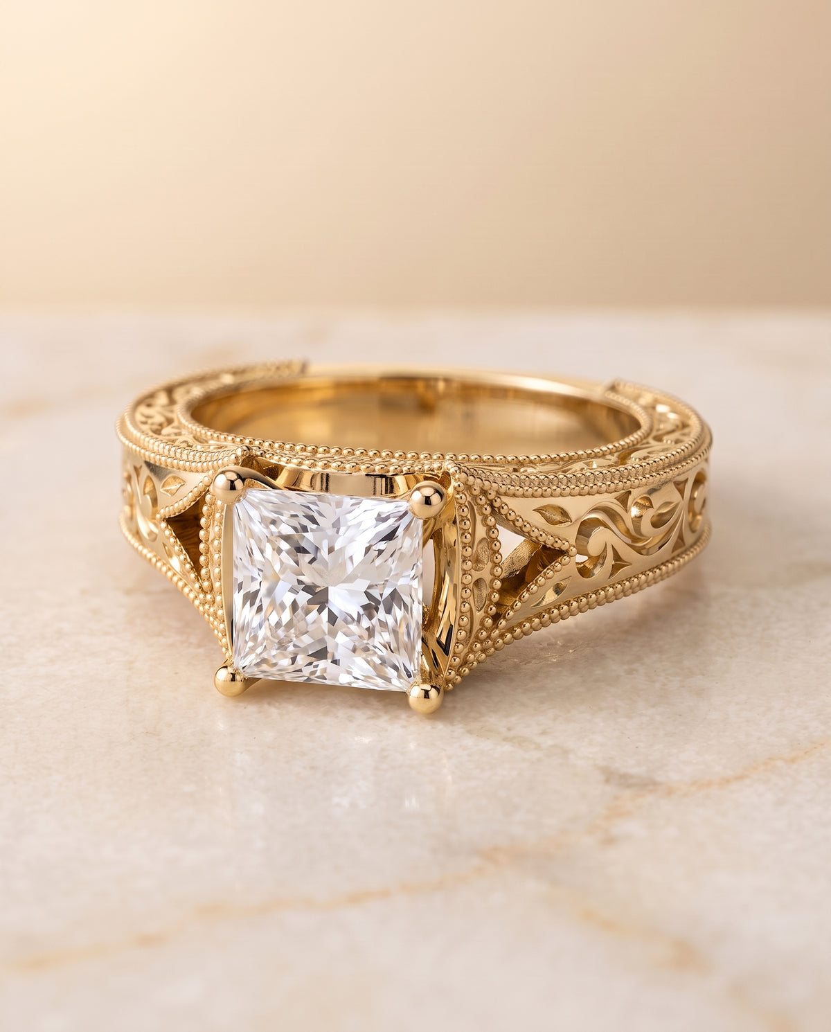 The Janis princess engagement ring setting in 18K Yellow Gold | RockHer