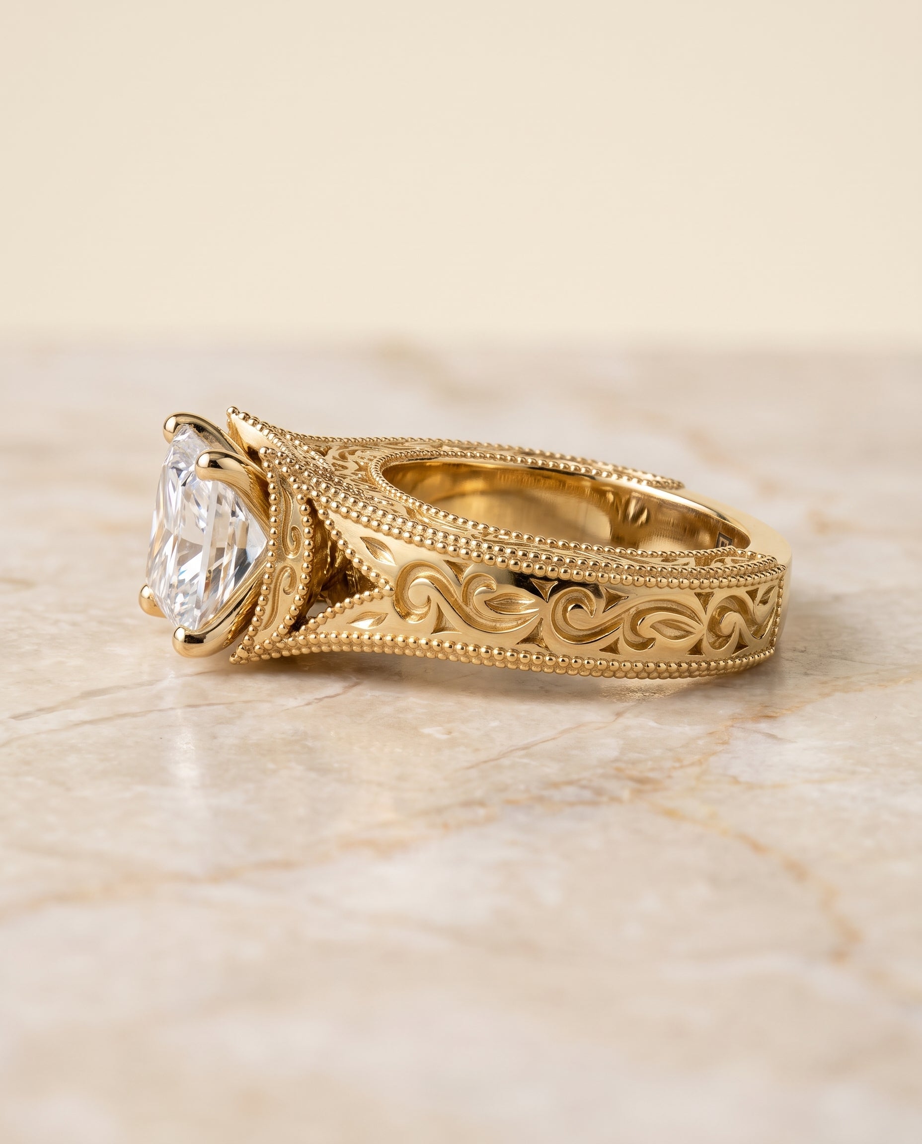 The Janis setting for princess diamonds, made to order in 18K Yellow Gold | RockHer