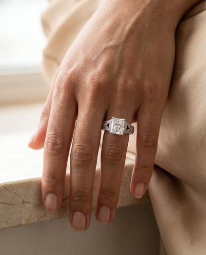 The Janis Hand Engraved Milgrain Vintage Solitaire Radiant Cut Engagement Ring Setting in 18K White Gold