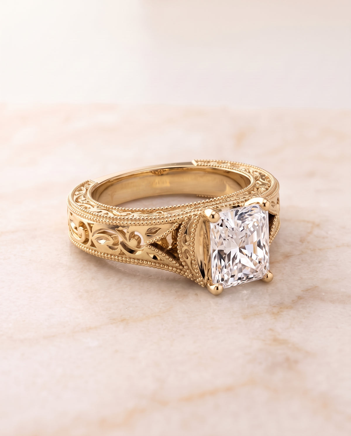 The Janis radiant engagement ring setting in 18K Yellow Gold | RockHer