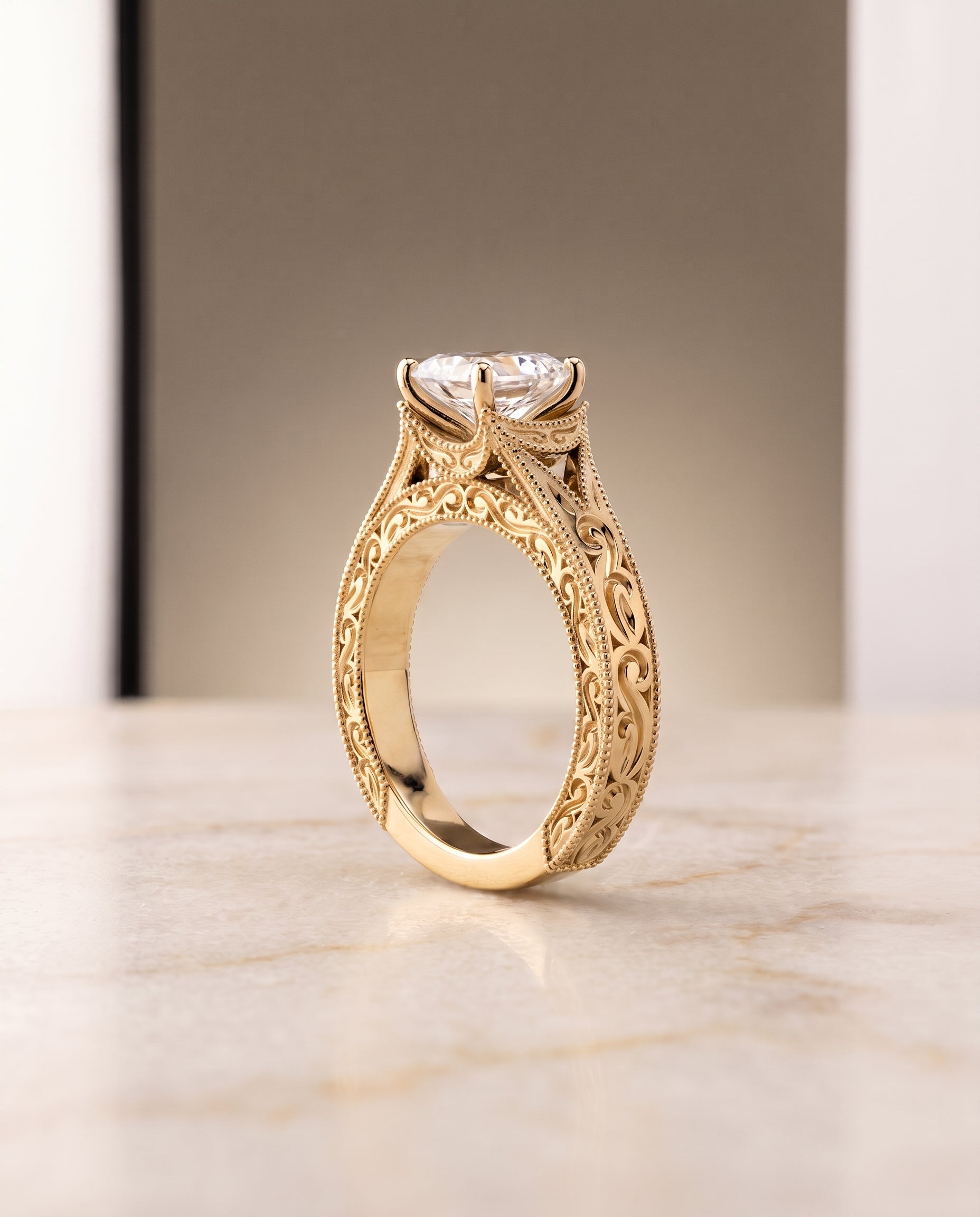 The Janis setting for radiant diamonds, made to order in 18K Yellow Gold | RockHer