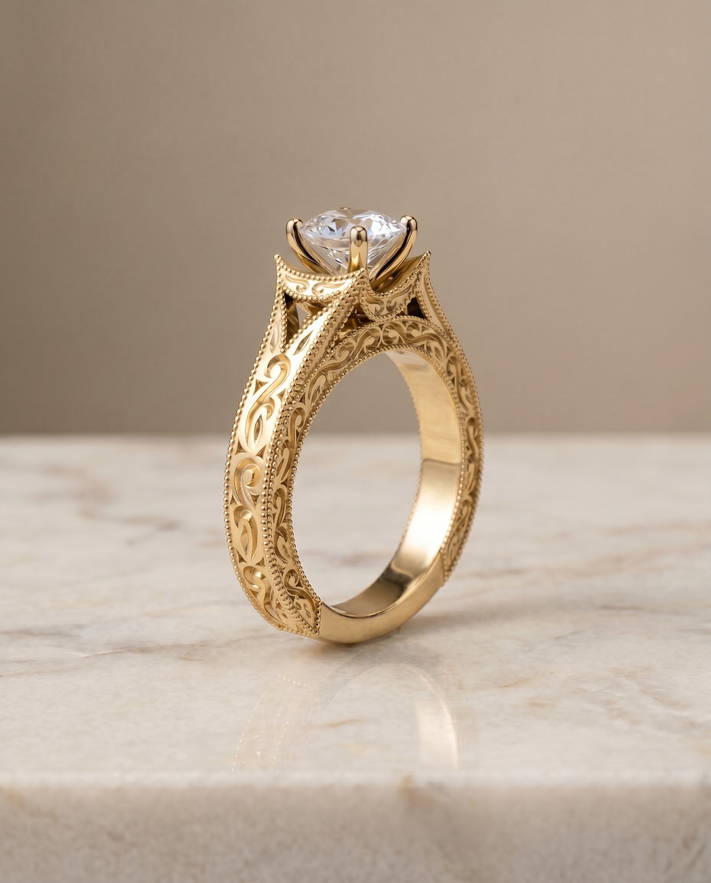 The Janis Solitaire Engagement Ring Setting for Cushion Diamonds in 18K Yellow Gold