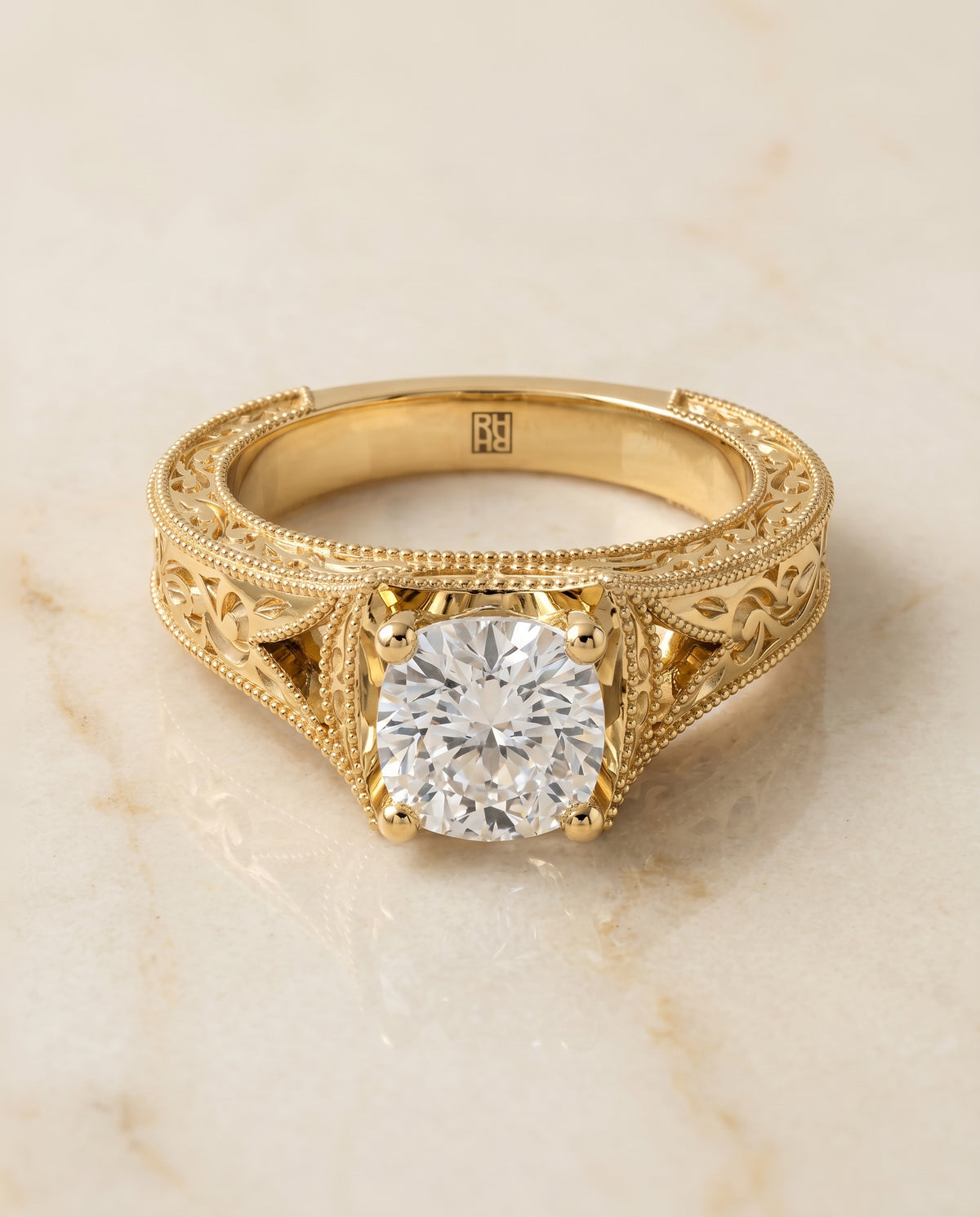 The Janis cushion engagement ring setting in 18K Yellow Gold | RockHer