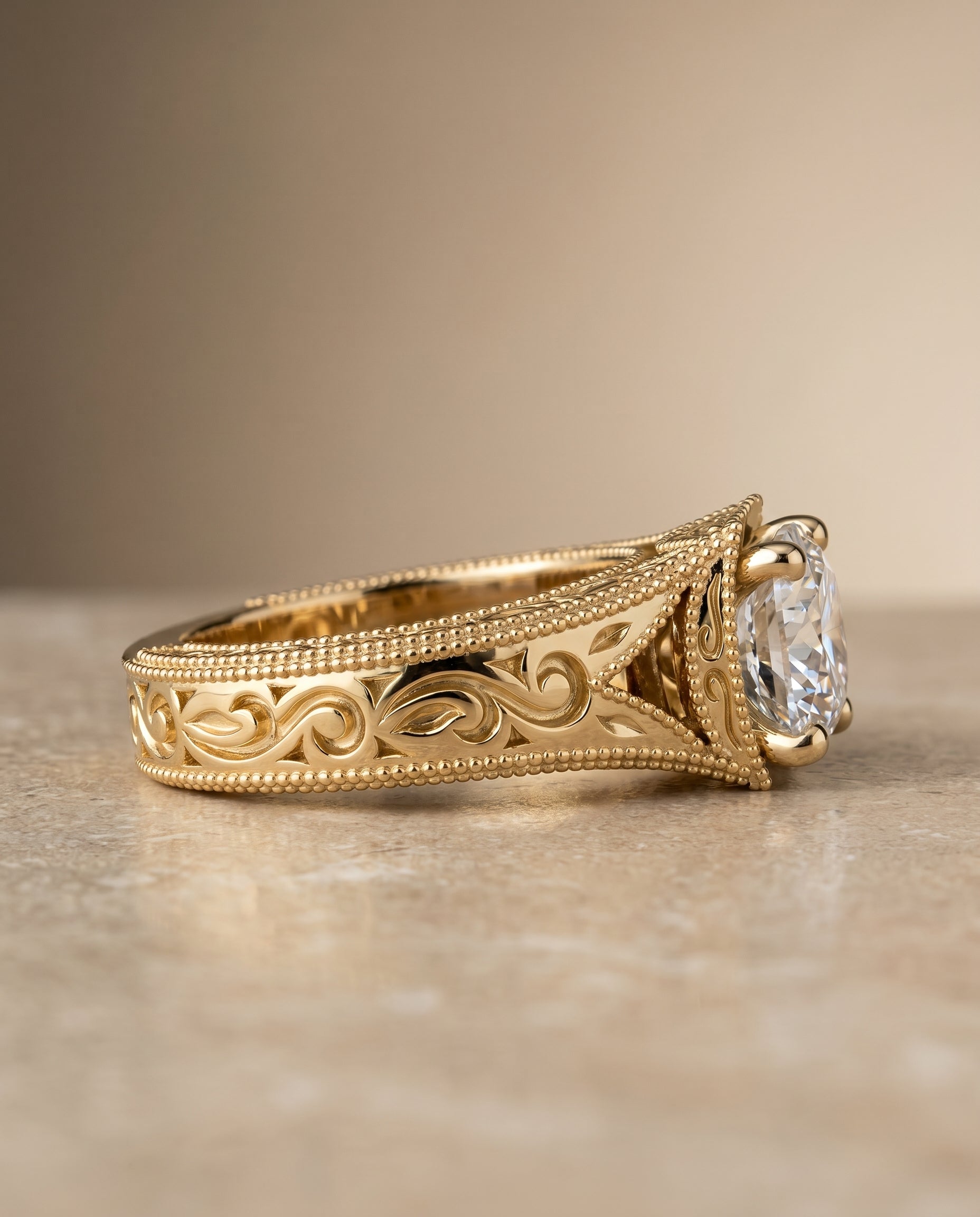 The Janis setting for cushion diamonds, made to order in 18K Yellow Gold | RockHer