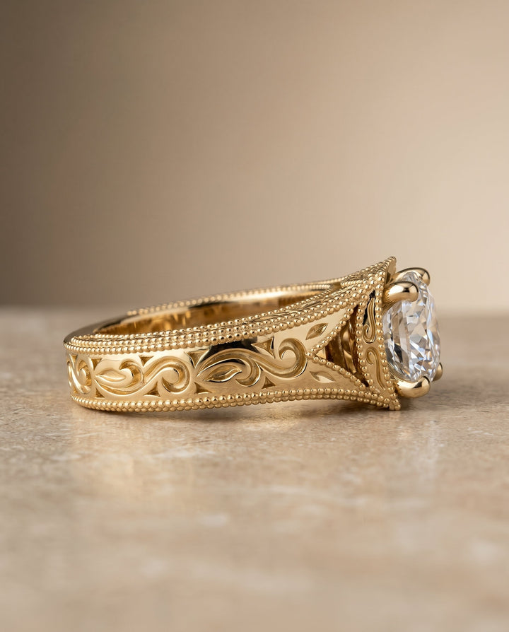 The Janis Select Vintage Solitaire Engagement Ring with Lab Diamond in 18K Yellow Gold - view 5