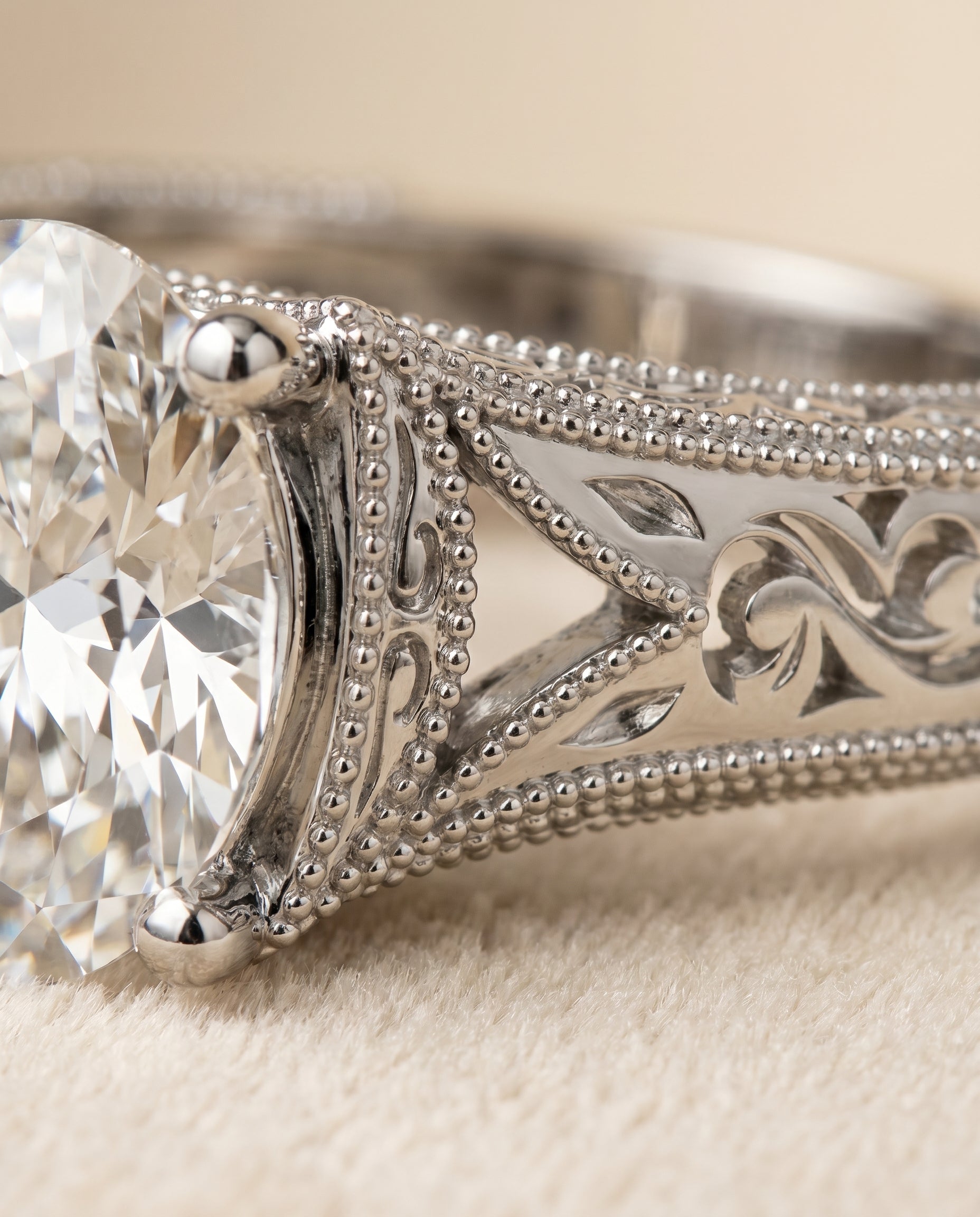 18K White Gold band of The Janis oval engagement ring setting | RockHer