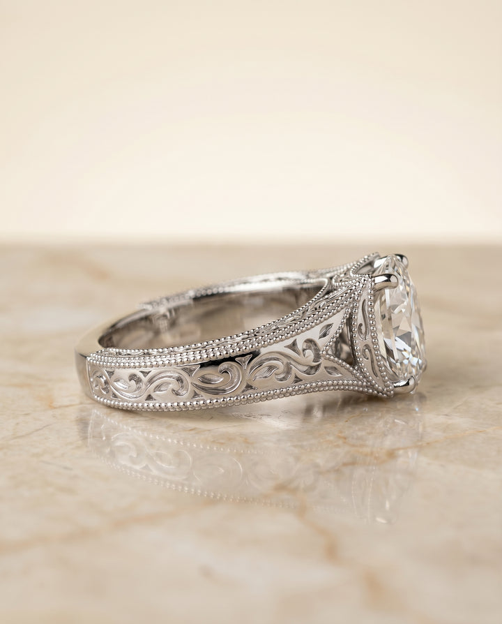 The Janis Solitaire Engagement Ring Setting for Oval Diamonds in 18K White Gold