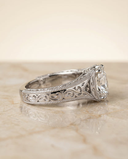 Janis Select Vintage Solitaire Oval Lab Diamond Engagement Ring in 18K White Gold, side view | RockHer