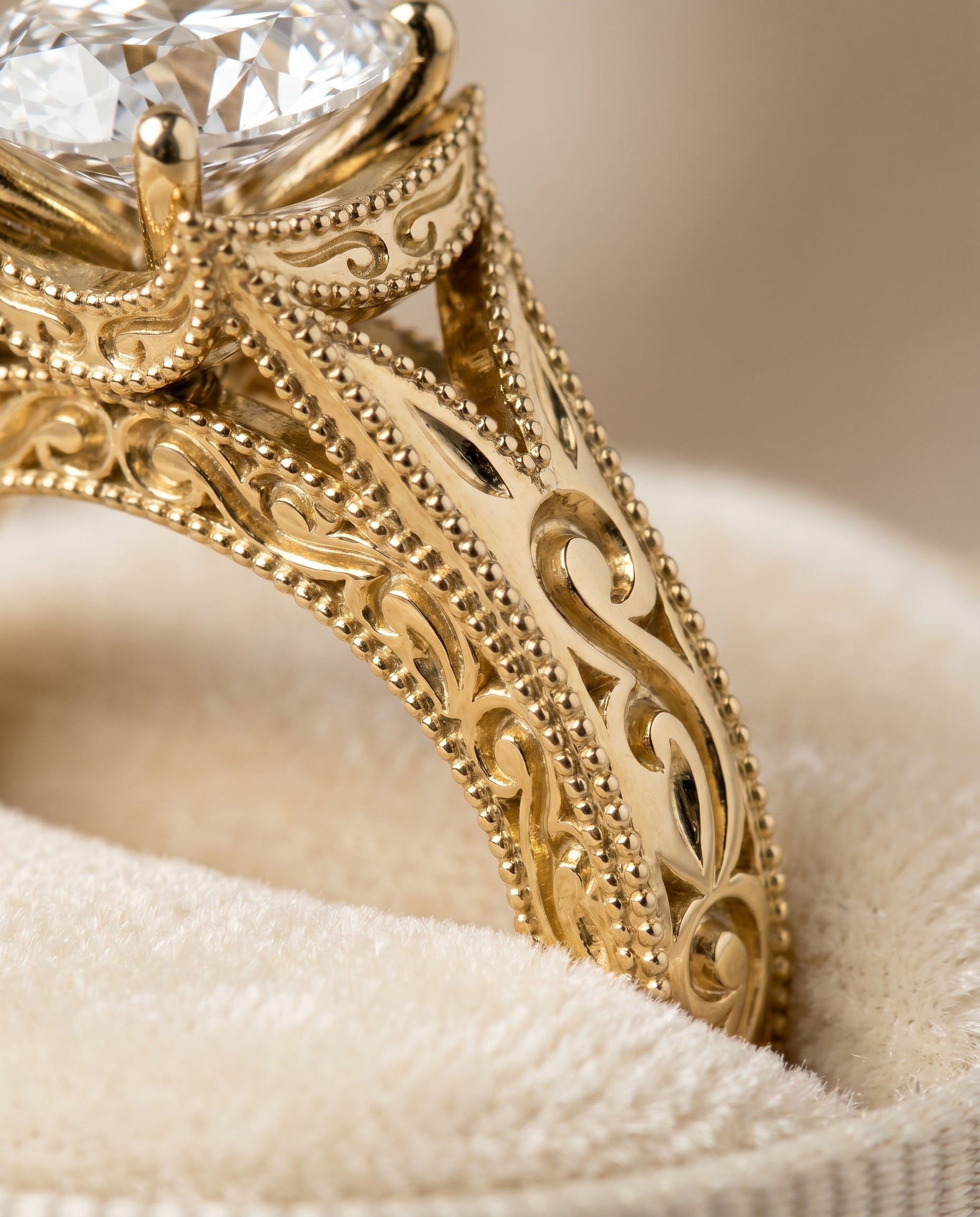 18K Yellow Gold band of The Janis oval engagement ring setting | RockHer