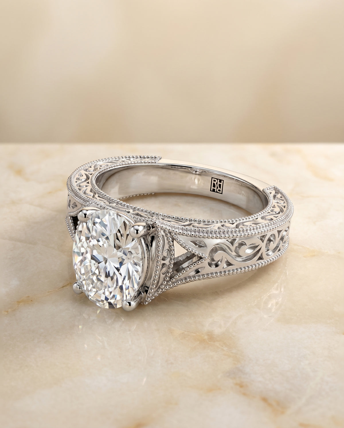 The Janis oval engagement ring setting in Platinum | RockHer