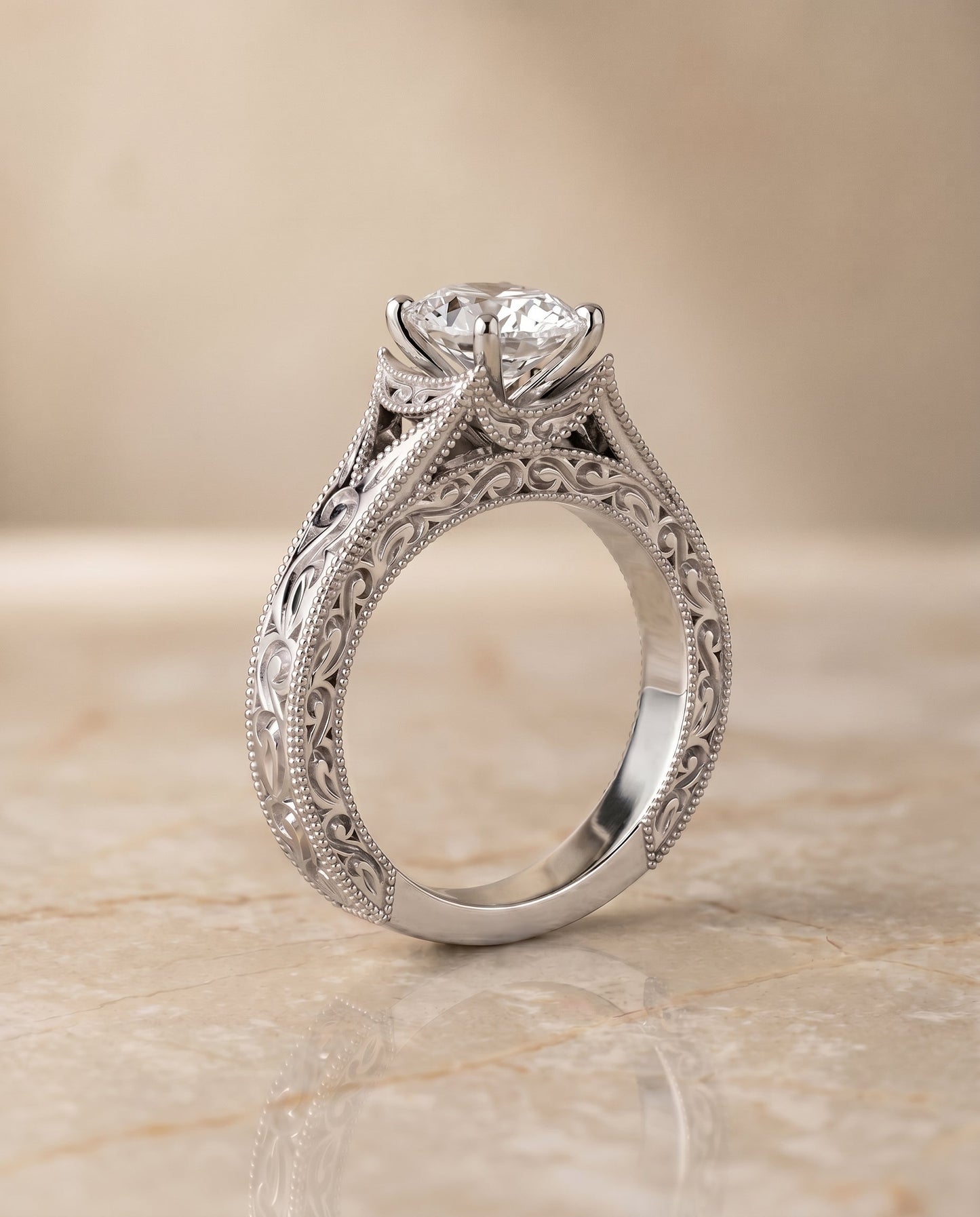 The Janis Select Vintage Solitaire Engagement Ring with Lab Diamond in Platinum - view 2