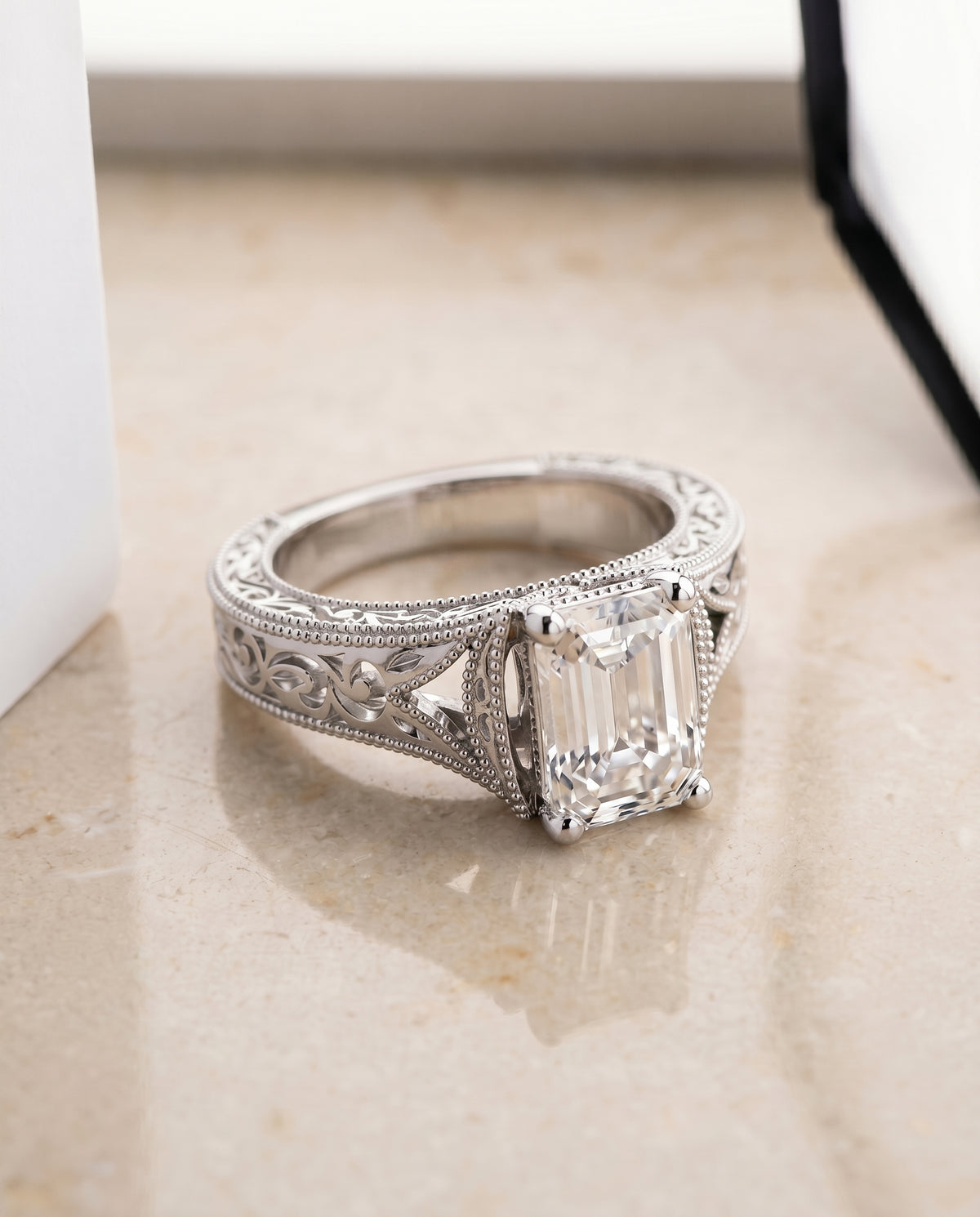The Janis emerald engagement ring setting in Platinum | RockHer