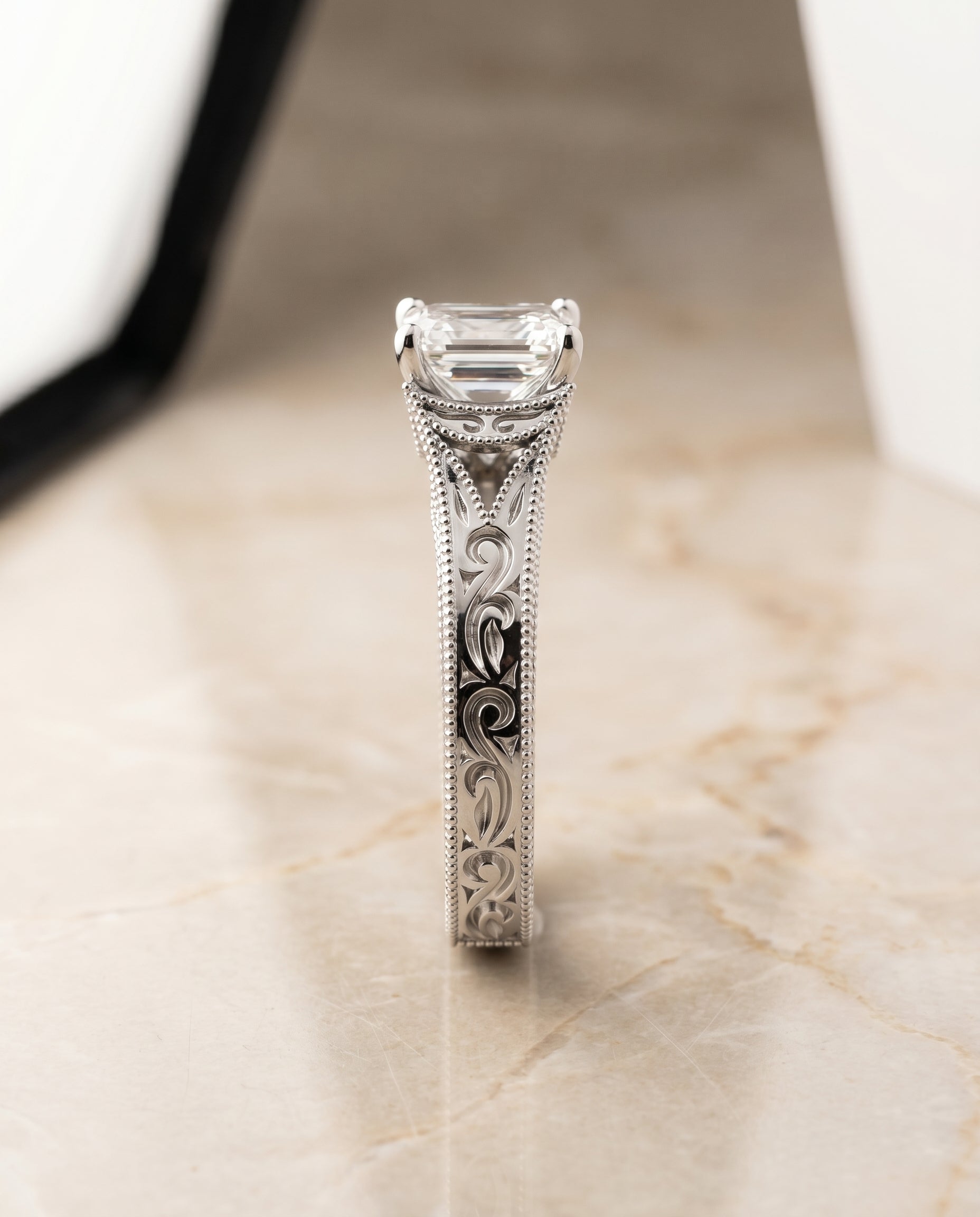 The Janis setting for emerald diamonds, made to order in Platinum | RockHer