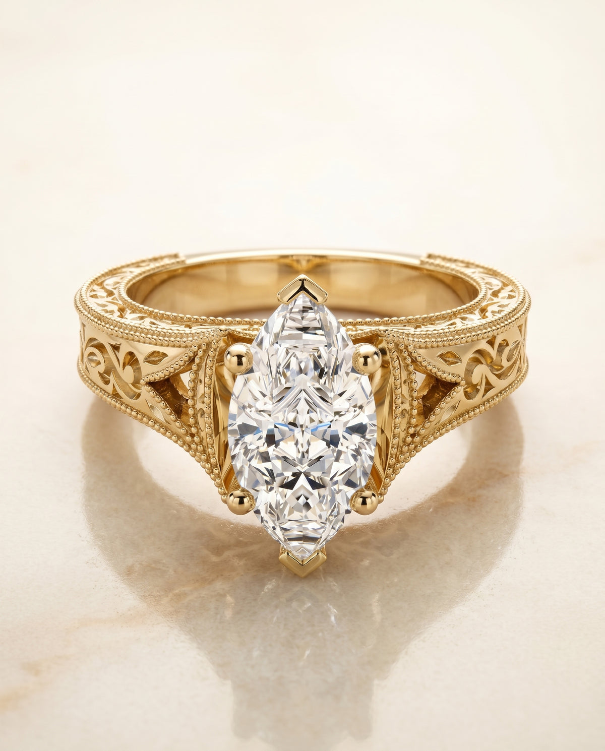 The Janis marquise engagement ring setting in 18K Yellow Gold | RockHer