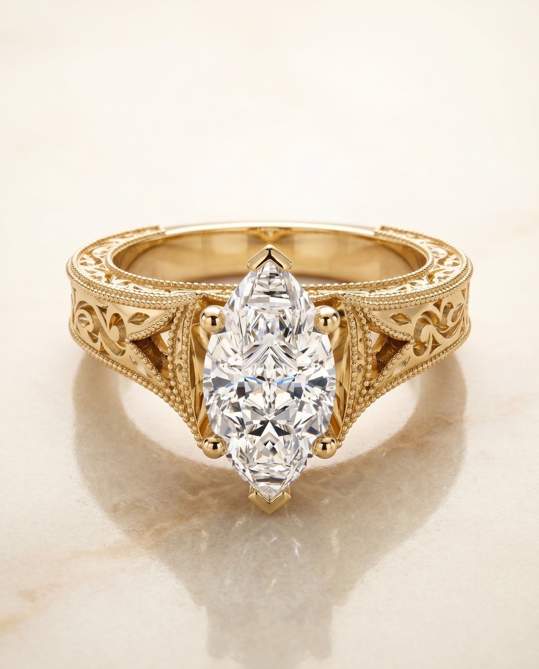 The Janis Select Vintage Solitaire Engagement Ring with Lab Diamond in 18K Yellow Gold - view 1