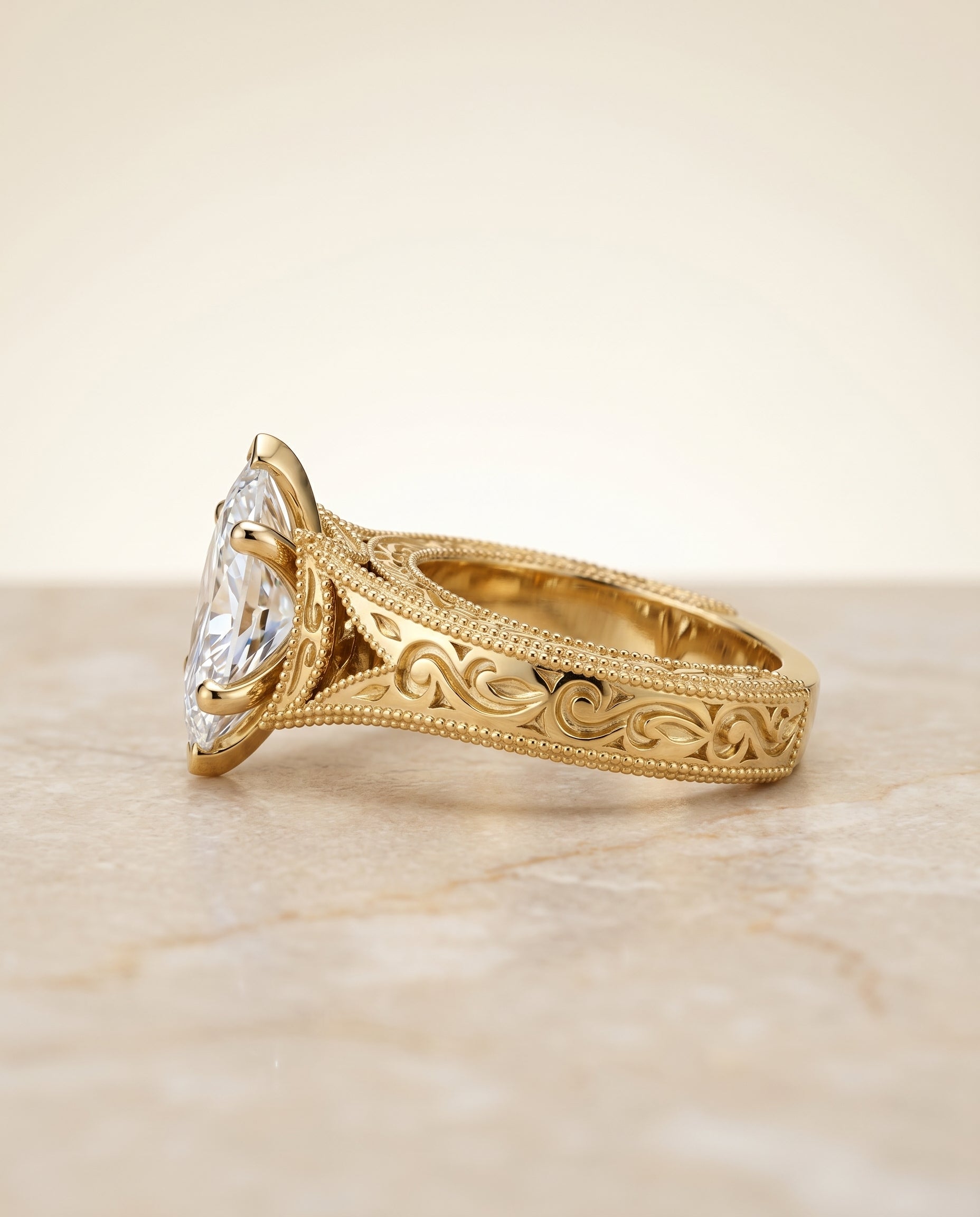 The Janis setting for marquise diamonds, made to order in 18K Yellow Gold | RockHer