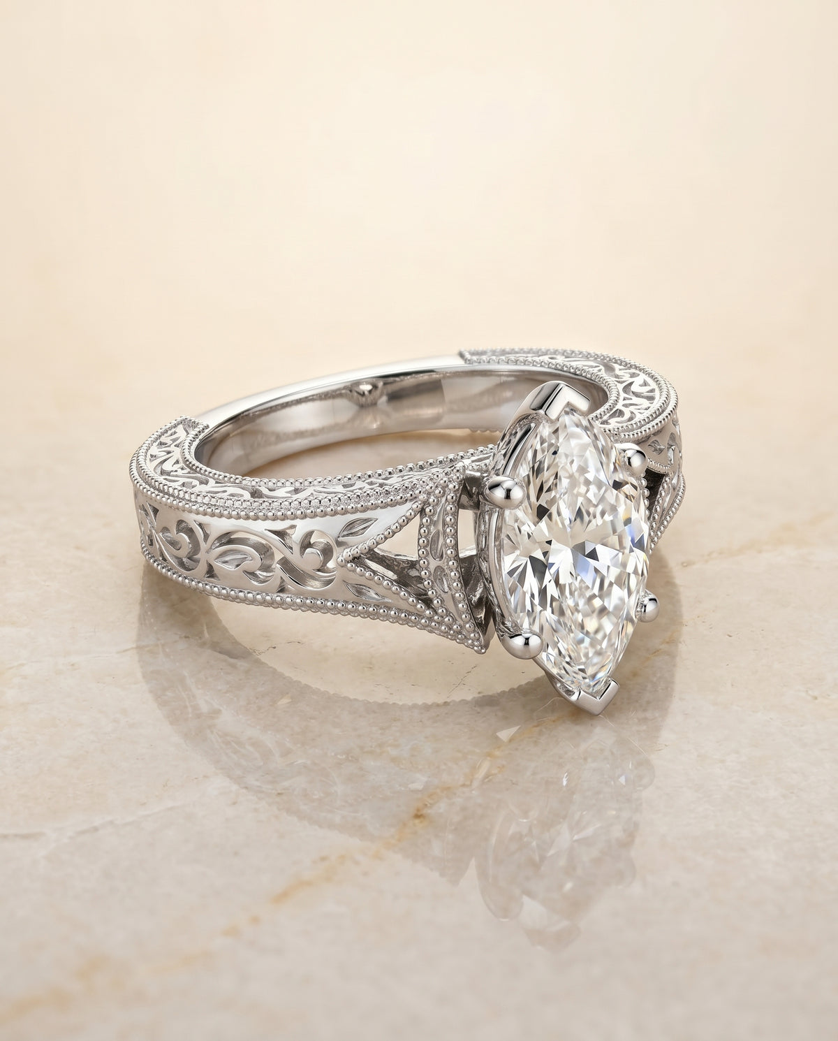 The Janis marquise engagement ring setting in Platinum | RockHer