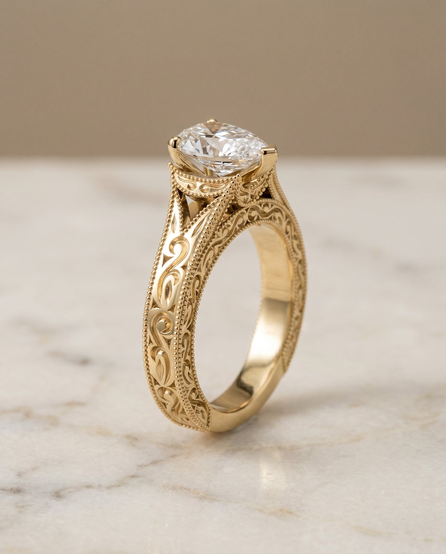 Janis Select Vintage Solitaire Pear Lab Diamond Engagement Ring in 18K Yellow Gold, front view | RockHer