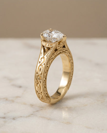 Janis Select Vintage Solitaire Pear Lab Diamond Engagement Ring in 18K Yellow Gold, front view | RockHer