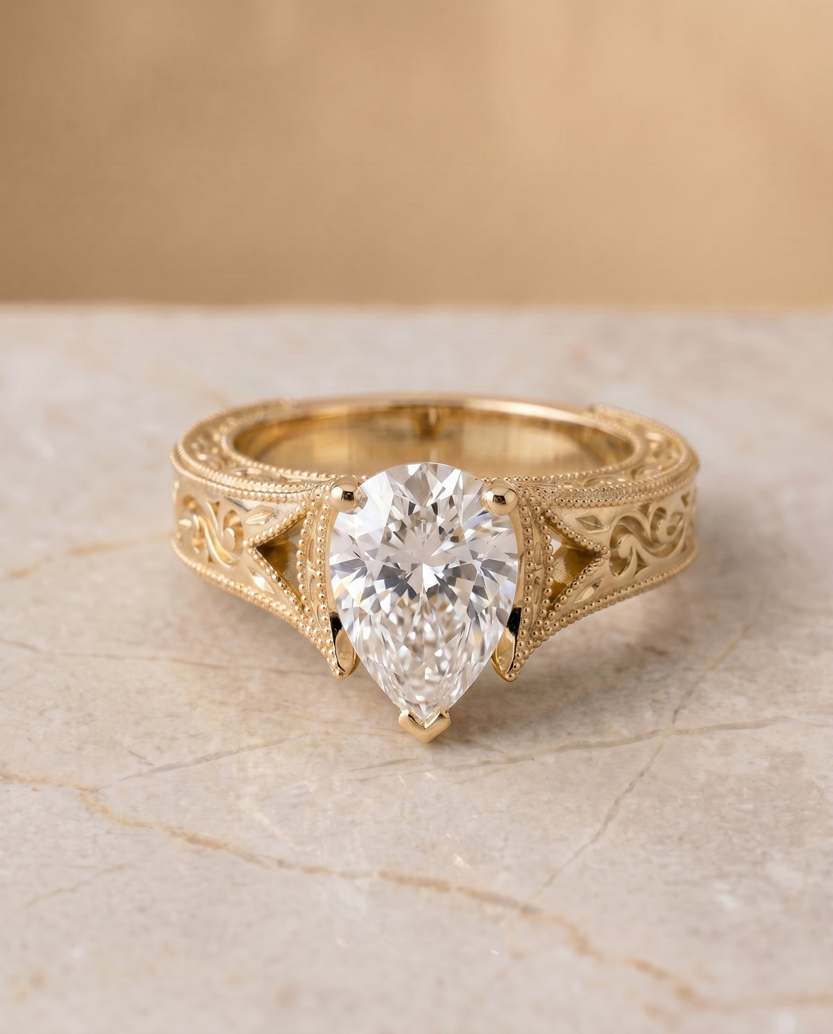 The Janis pear engagement ring setting in 18K Yellow Gold | RockHer
