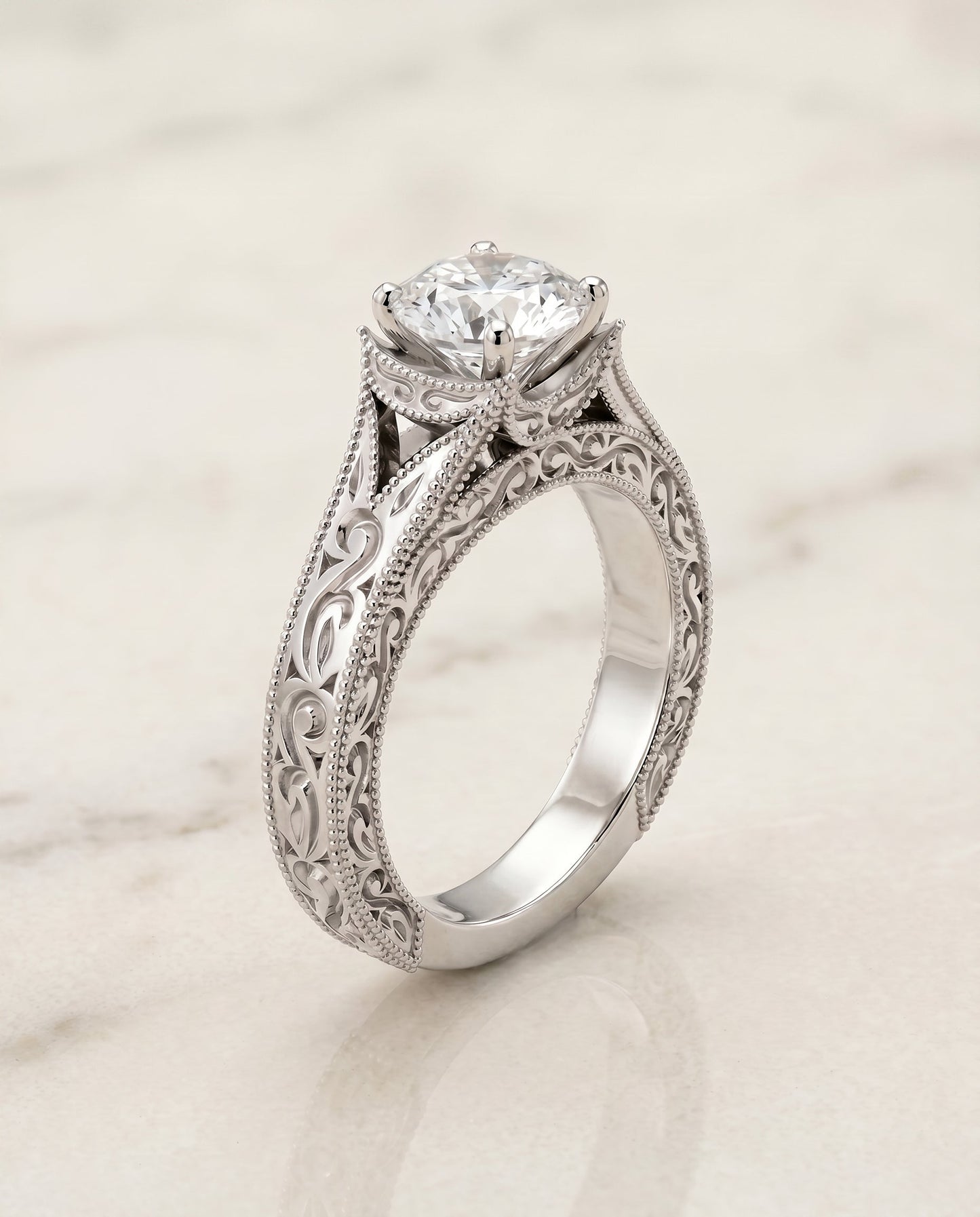The Janis Select Vintage Solitaire Engagement Ring with Lab Diamond in 18K White Gold - view 5