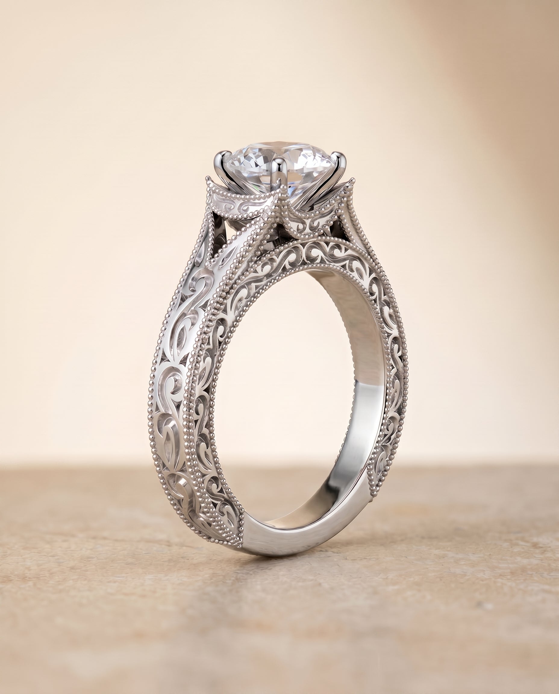The Janis setting for round diamonds, made to order in Platinum | RockHer