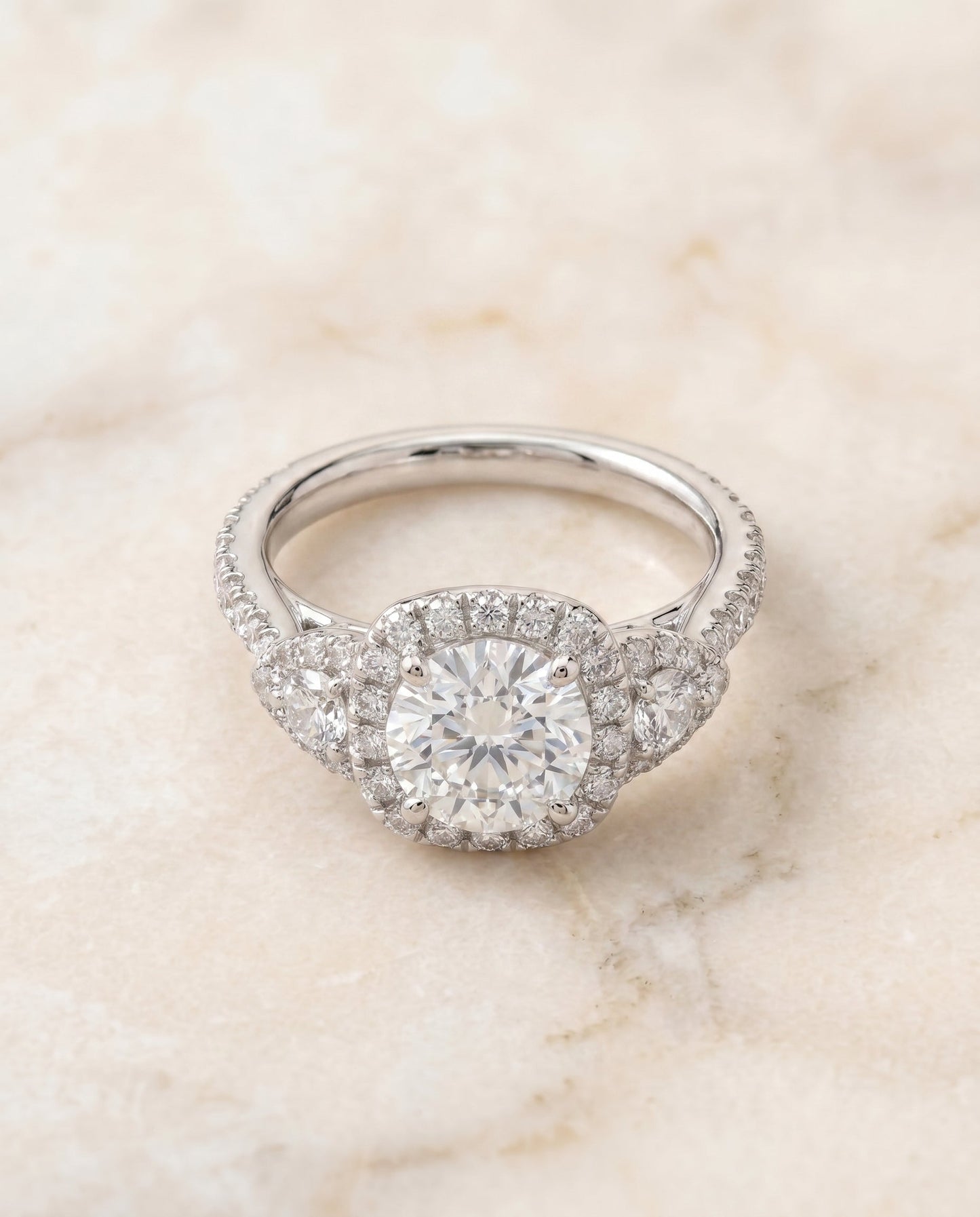 The Jennifer Select Three Stone Engagement Ring with Lab Diamond in Platinum - view 1