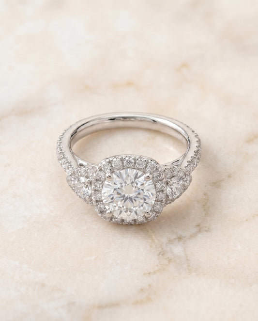 The Jennifer Select Three Stone Engagement Ring with Lab Diamond in Platinum - view 1