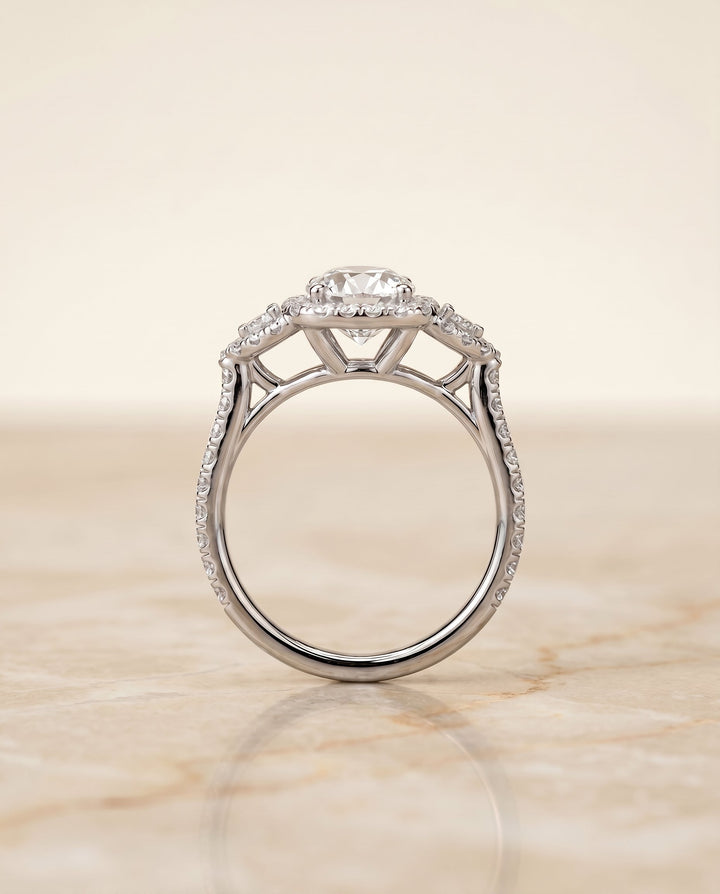 The Jennifer Select Three Stone Engagement Ring with Lab Diamond in 18K White Gold - view 5