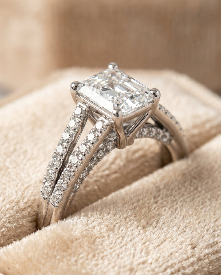 Jessie Select Split Shank French Pave Radiant Solitaire in 14K White Gold – view 4