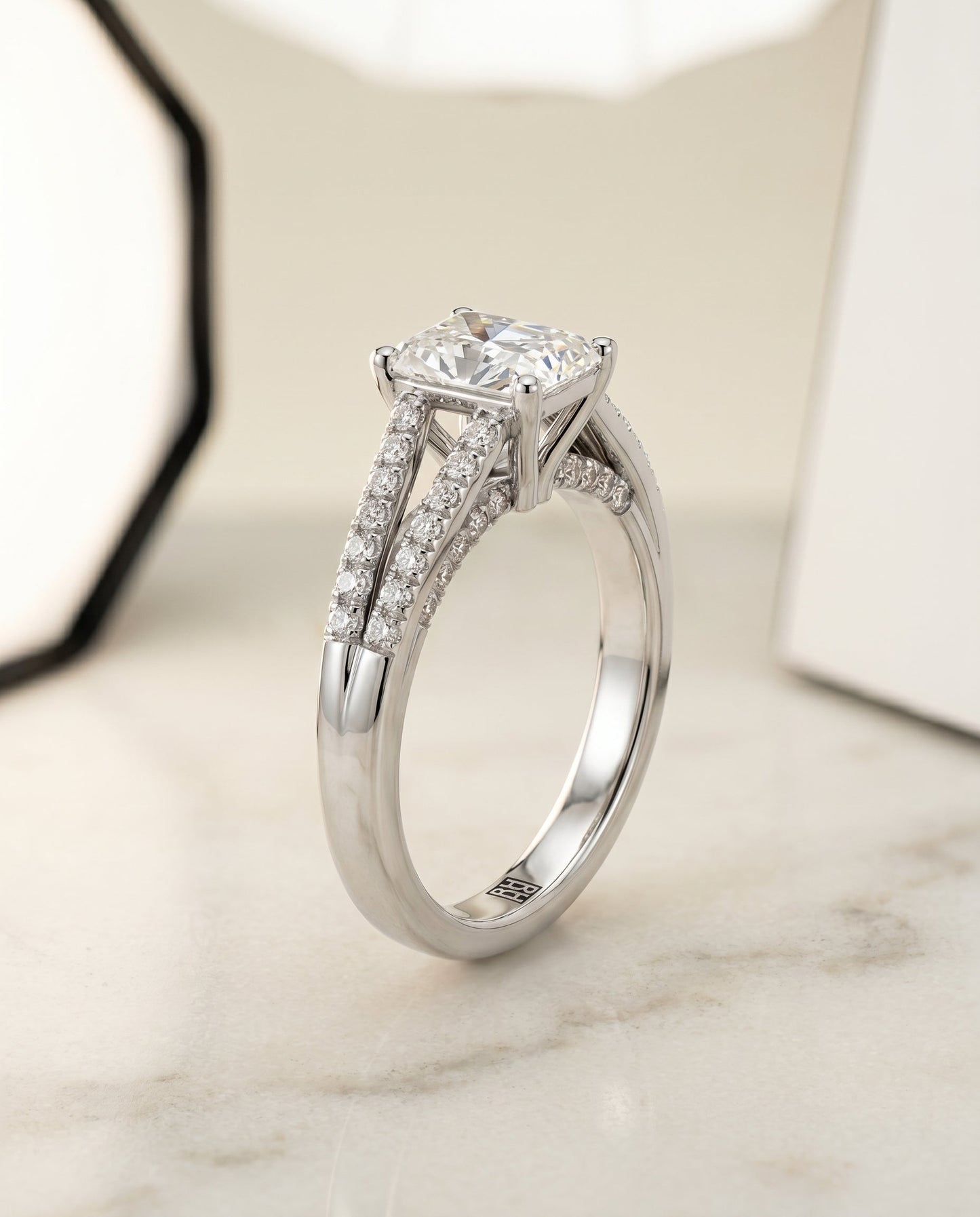Jessie Select Split Shank French Pave Radiant Solitaire in 14K White Gold – view 6