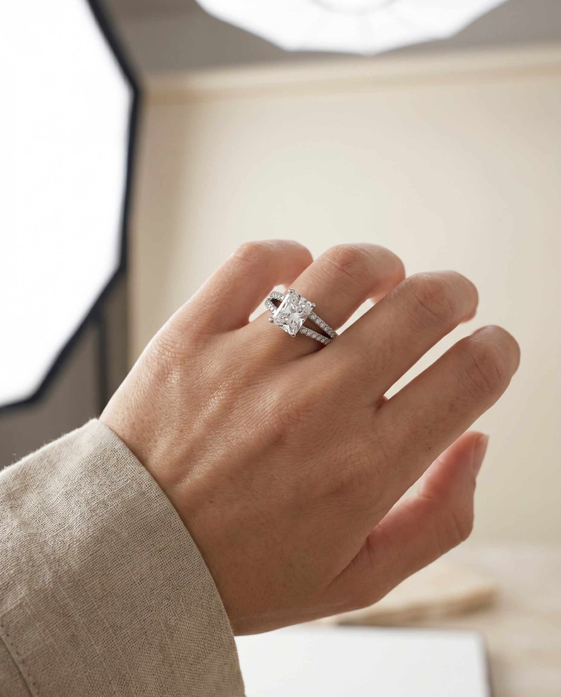 The Jessie setting for radiant diamonds, made to order in Platinum | RockHer