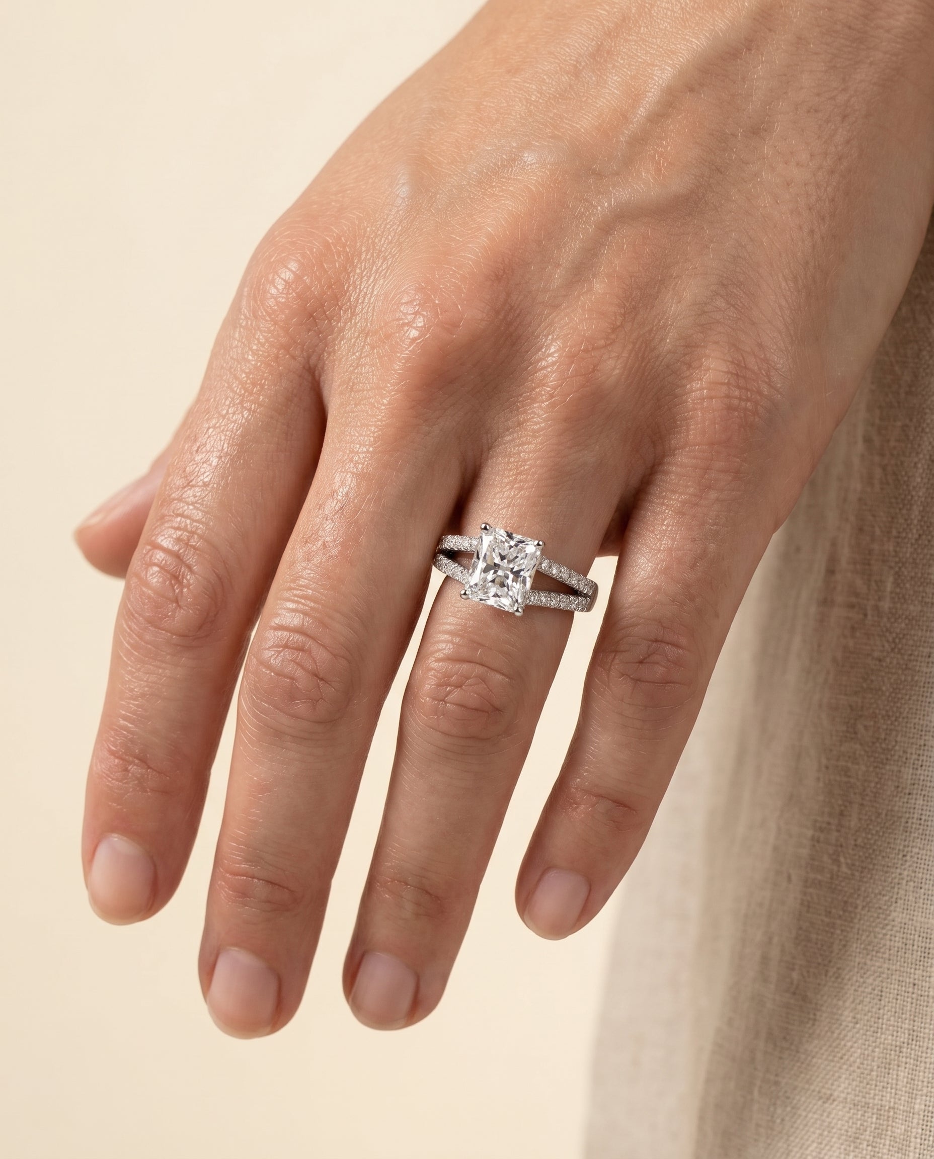 The Jessie engagement ring setting in Platinum, split shank french pavé cut design | RockHer