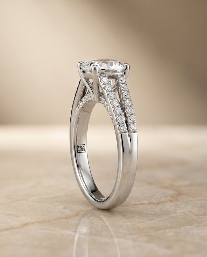 Split Shank French Pavé Radiant, in Platinum, pave setting – side profile | RockHer