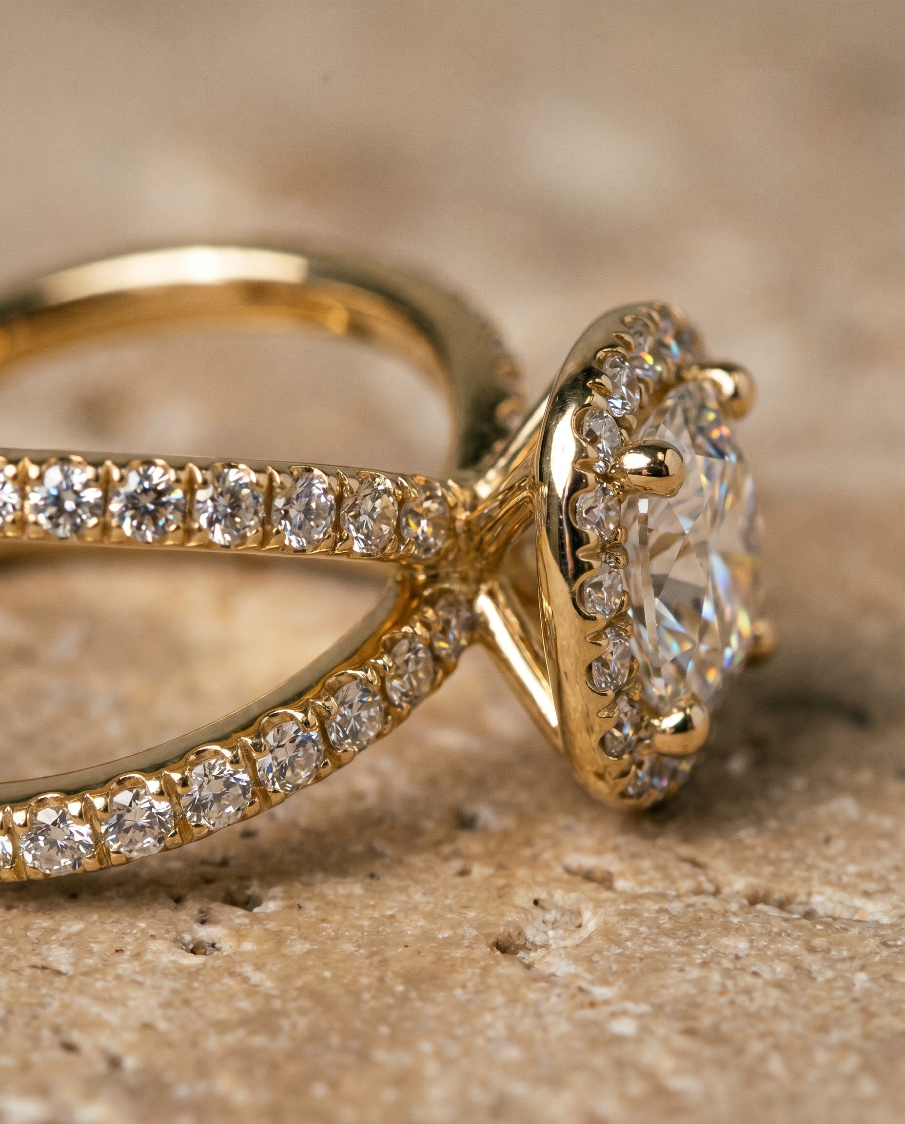 18K Yellow Gold band of The Joan cushion engagement ring setting | RockHer