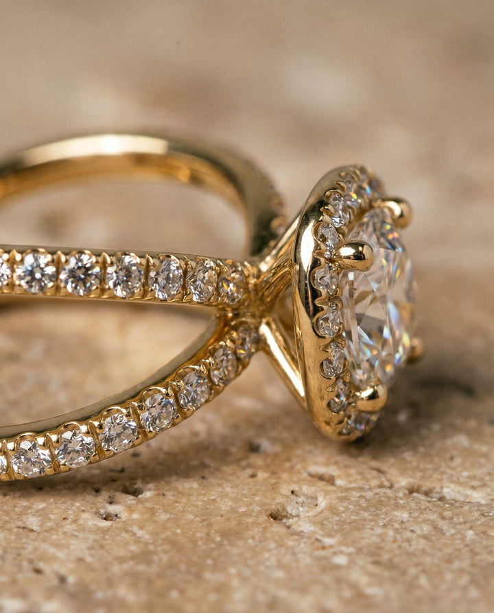 Joan Select Criss Cross Pave Halo Cushion in 18K Yellow Gold – view 4