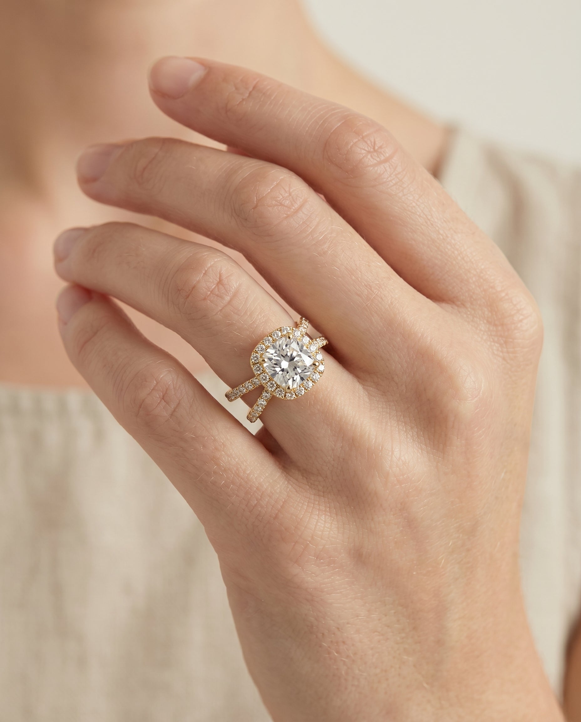 The Joan setting for cushion diamonds, made to order in 18K Yellow Gold | RockHer