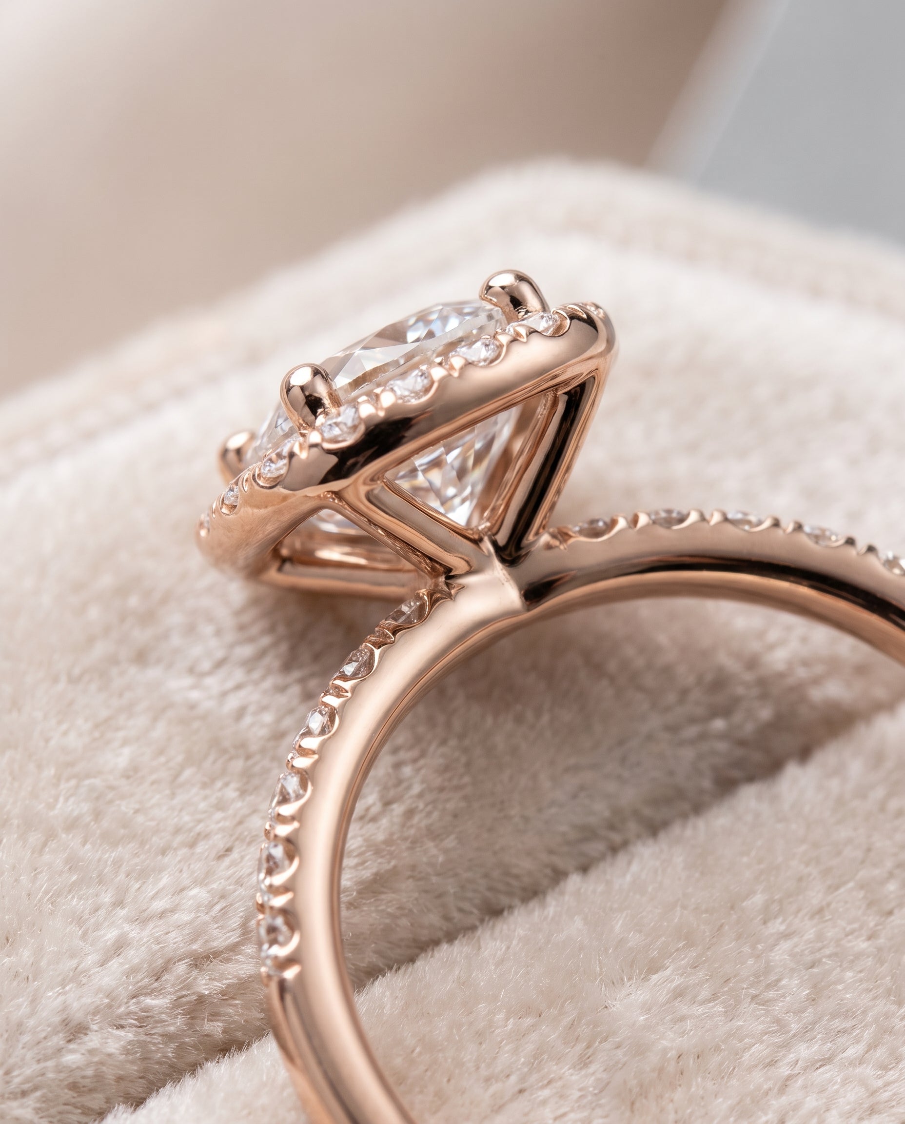 14K Rose Gold band of The Joan cushion engagement ring setting | RockHer