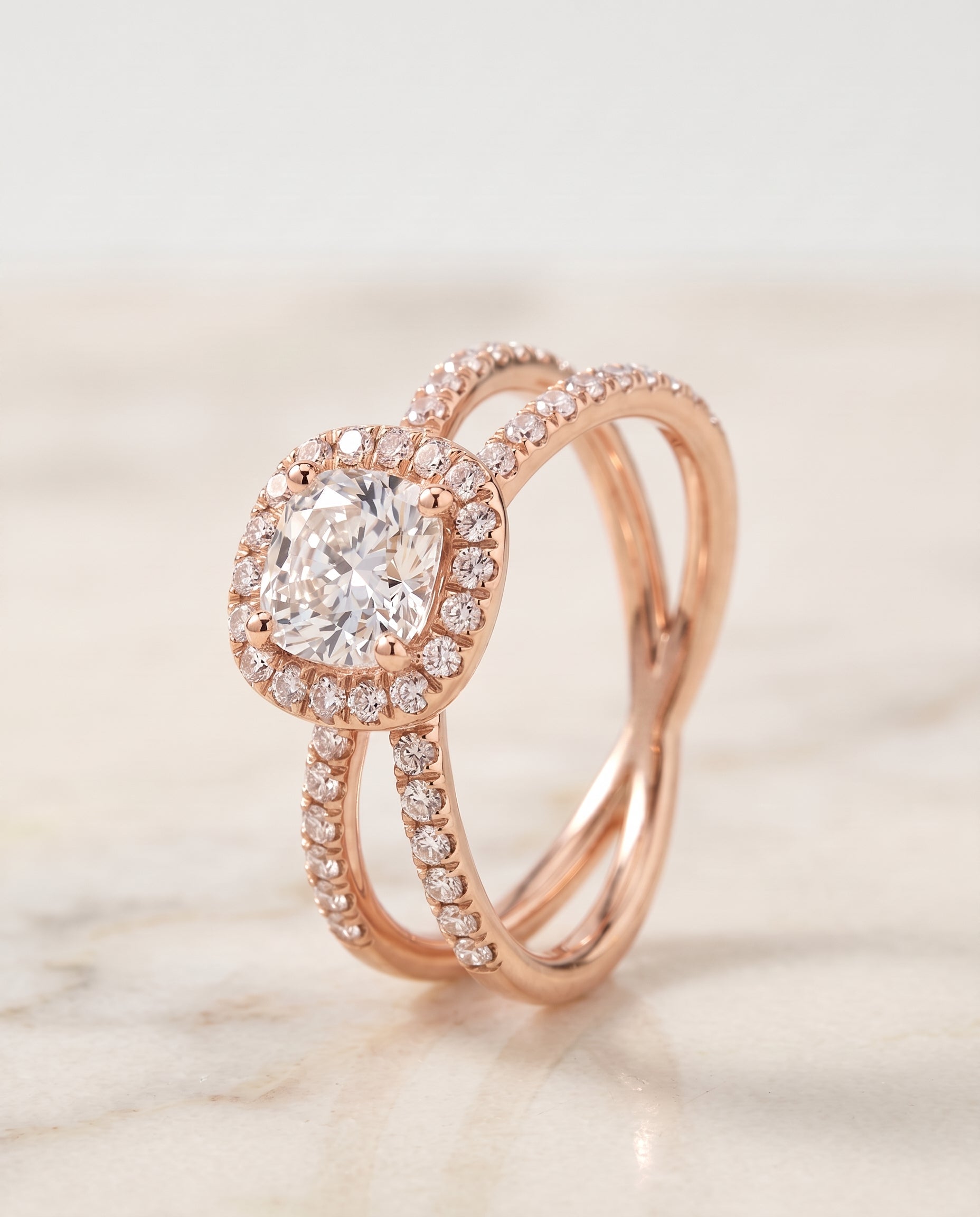 The Joan setting for cushion diamonds, made to order in 14K Rose Gold | RockHer