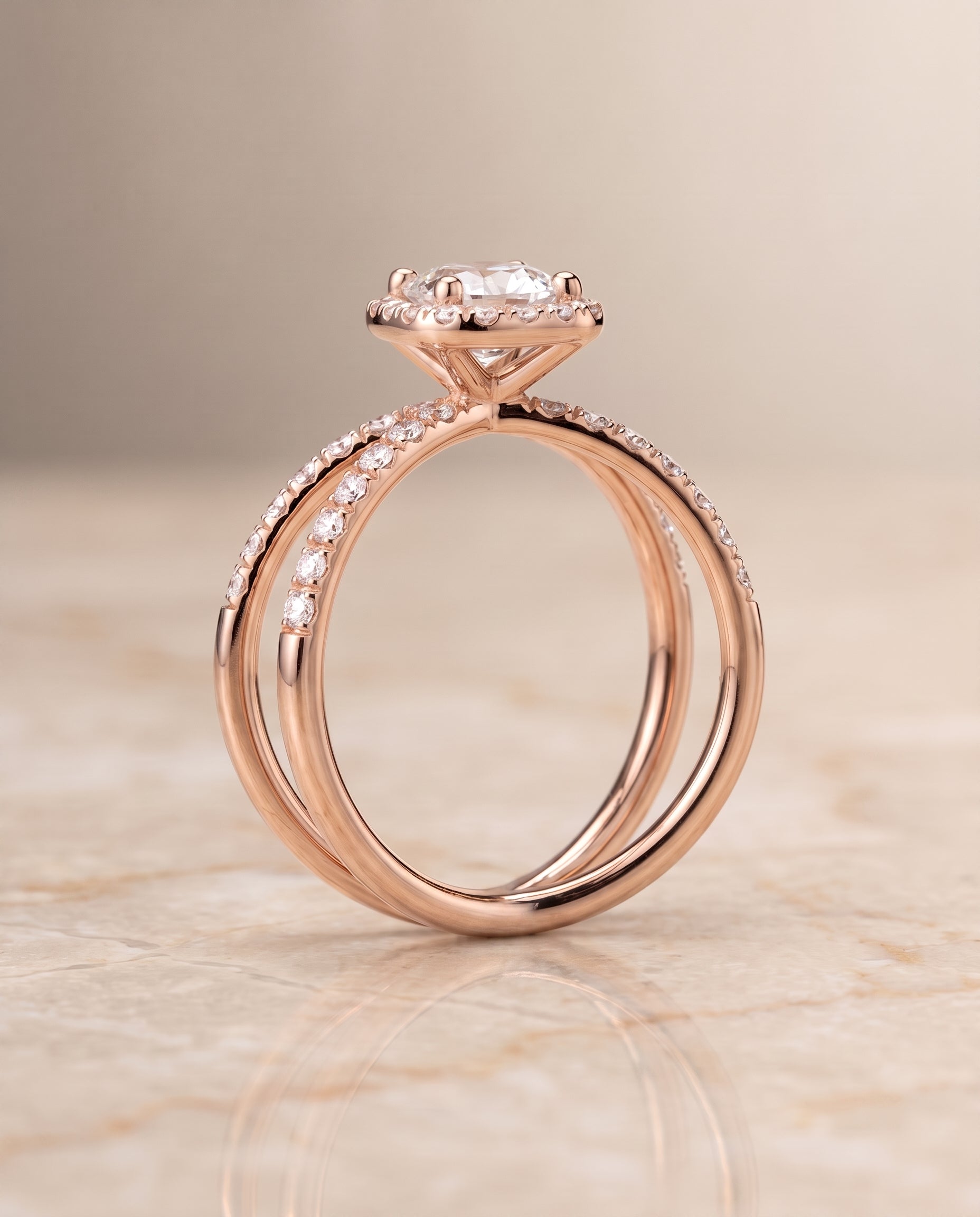 Crossover Pavé Halo Cut styling on The Joan cushion engagement ring setting | RockHer
