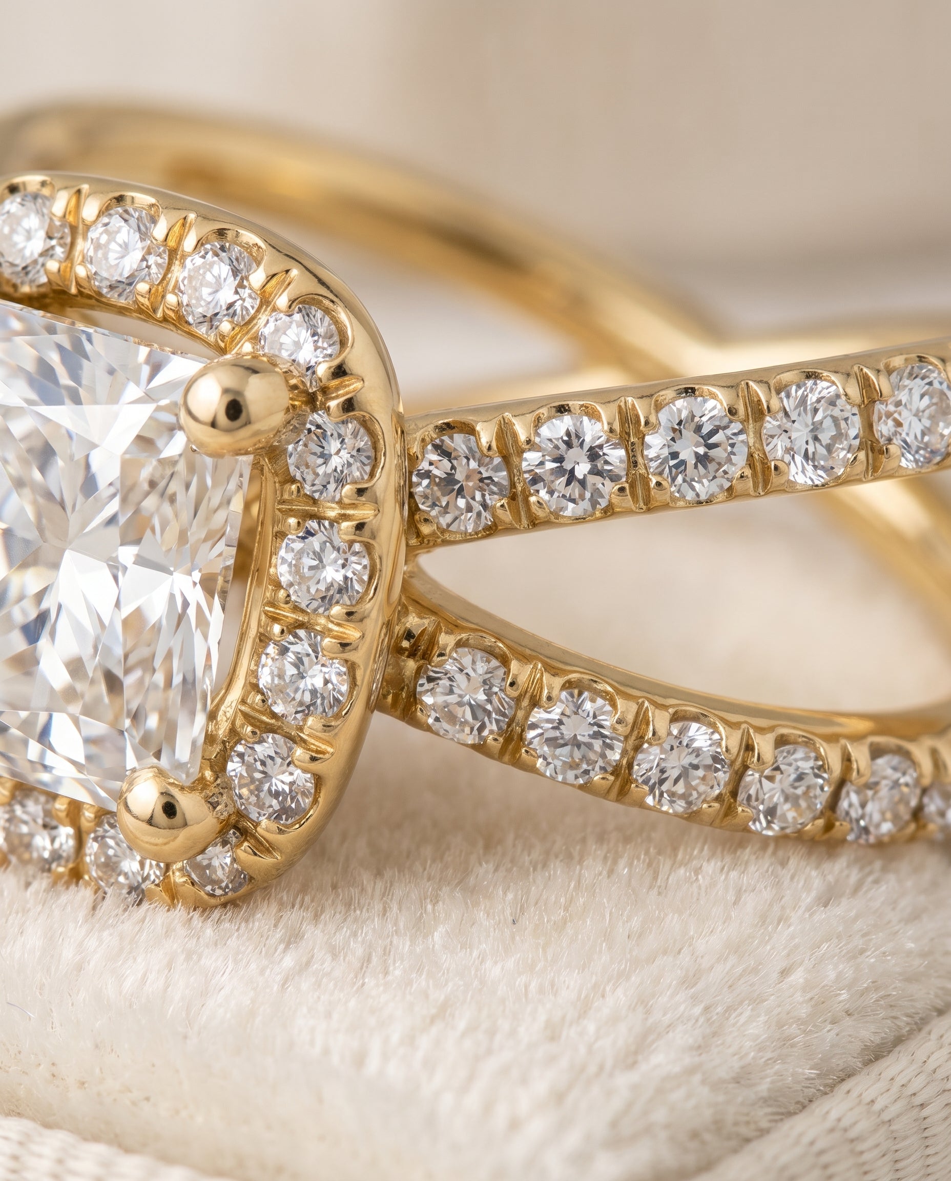 18K Yellow Gold band of The Joan princess engagement ring setting | RockHer