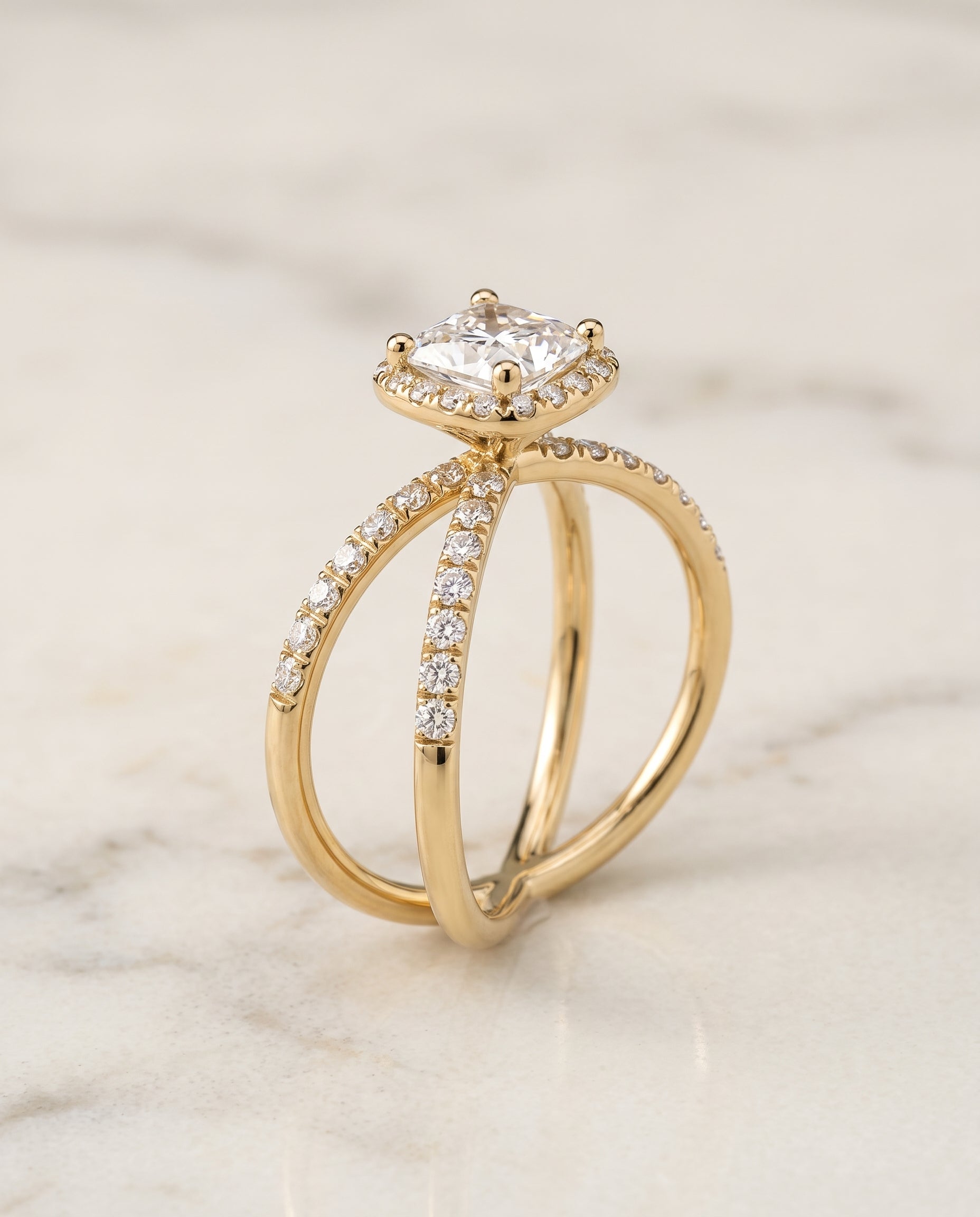 The Joan setting for princess diamonds, made to order in 18K Yellow Gold | RockHer