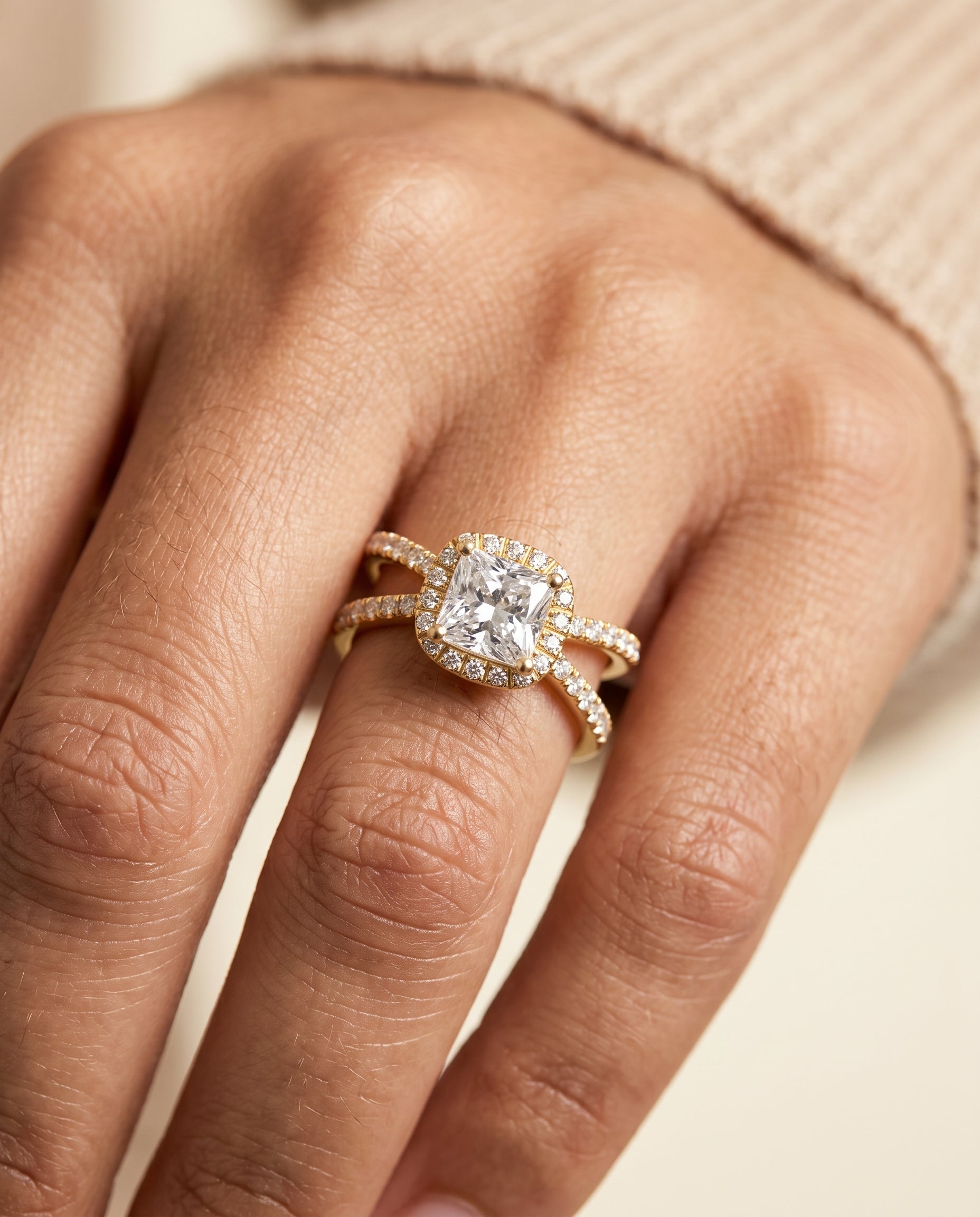 The Joan engagement ring setting in 18K Yellow Gold, crossover pavé halo design | RockHer