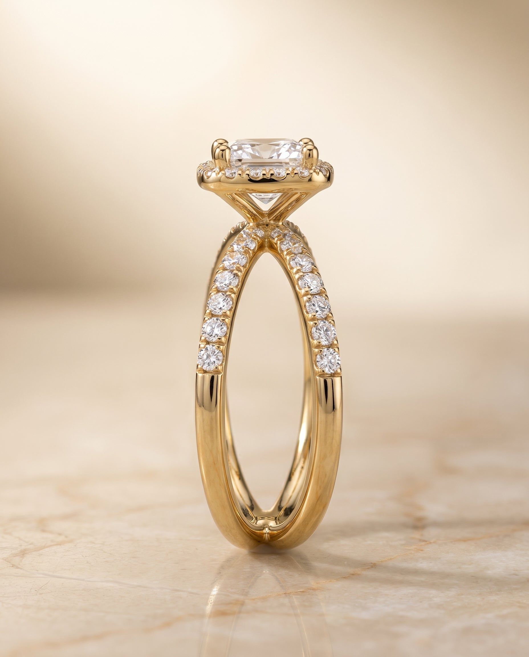 Crossover Pavé Halo styling on The Joan princess engagement ring setting | RockHer