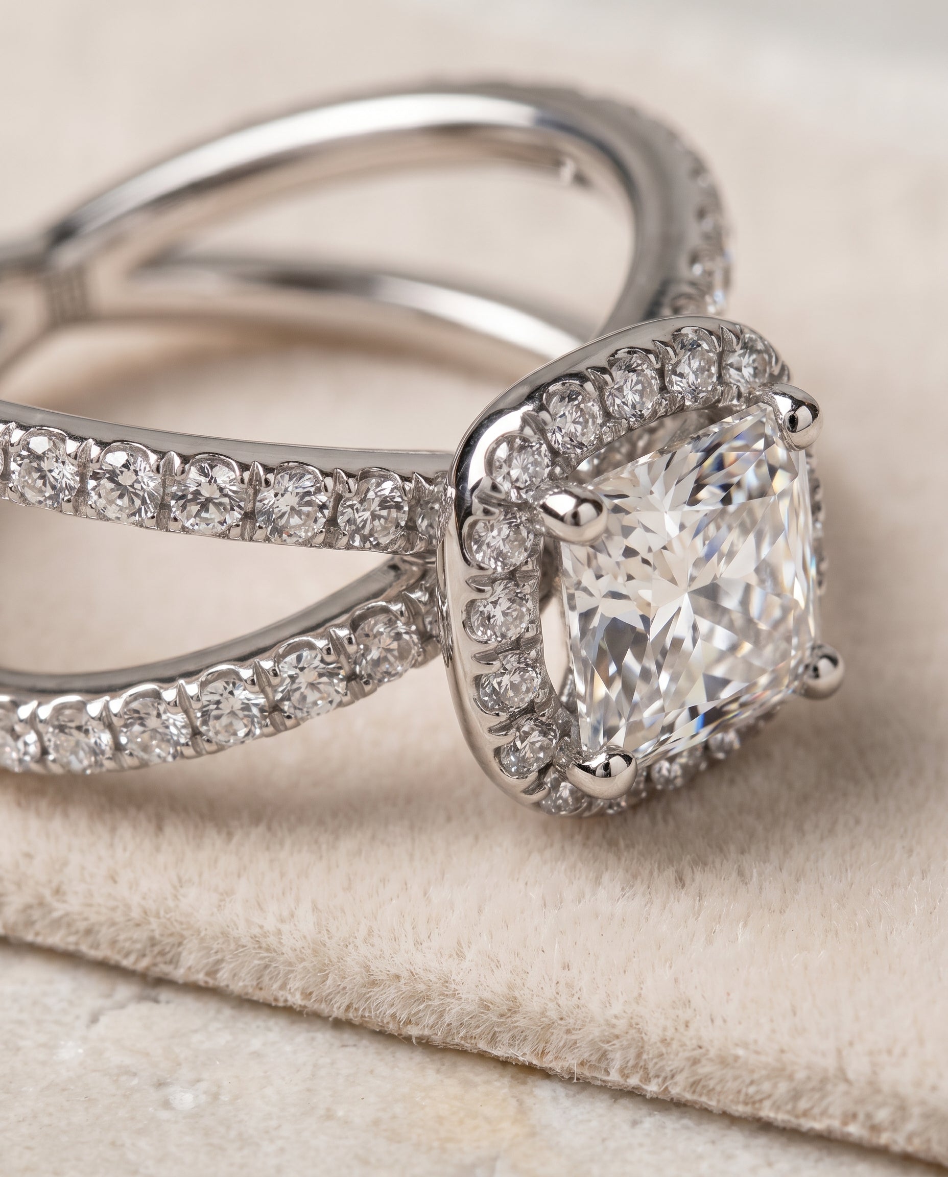 Platinum band of The Joan princess engagement ring setting | RockHer