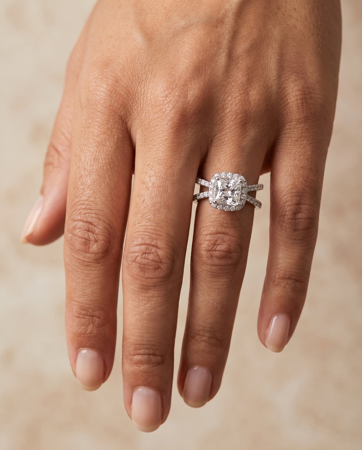 The Joan Crossover Pavé Halo Princess Cut Engagement Ring Setting in Platinum
