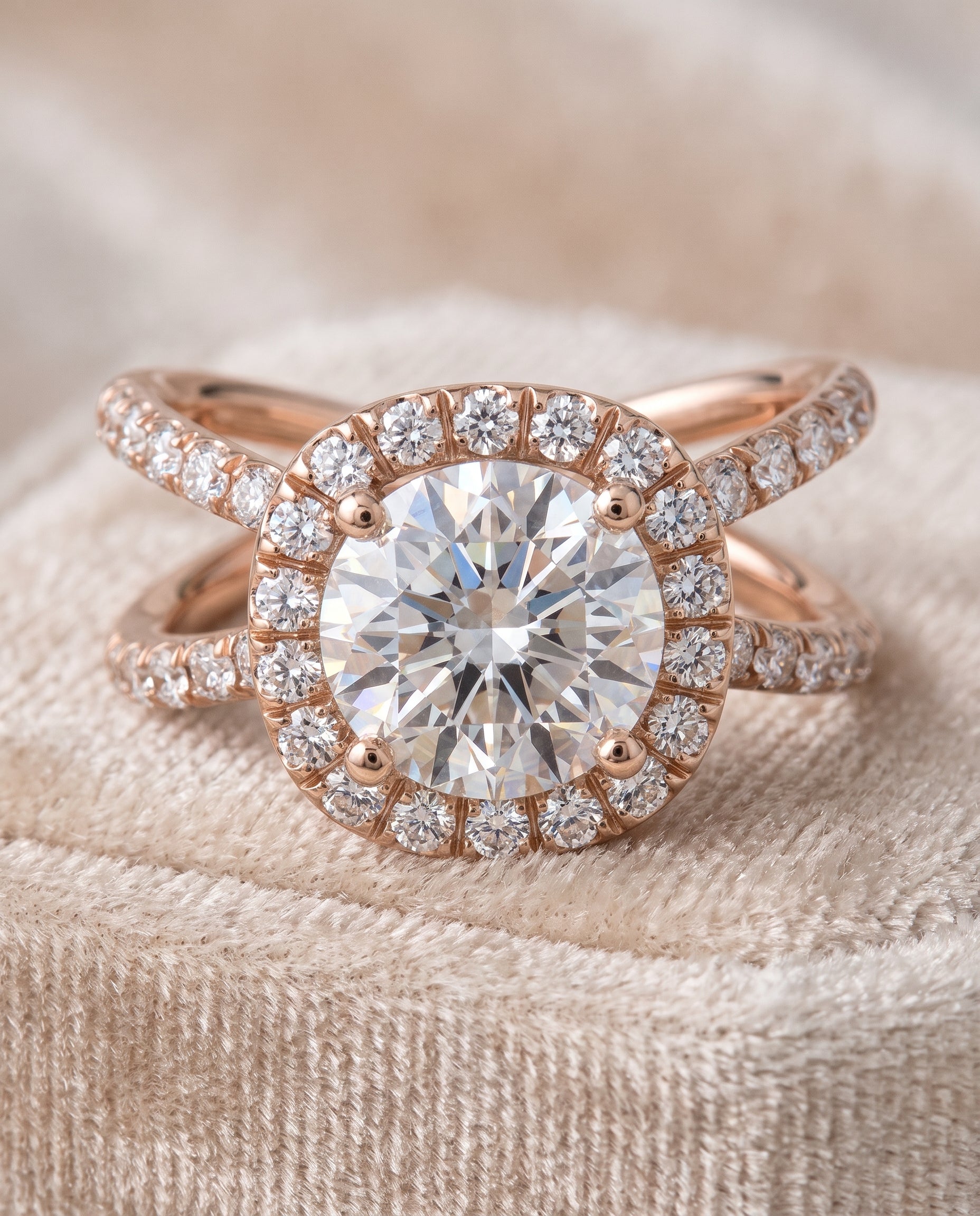 14K Rose Gold band of The Joan round engagement ring setting | RockHer