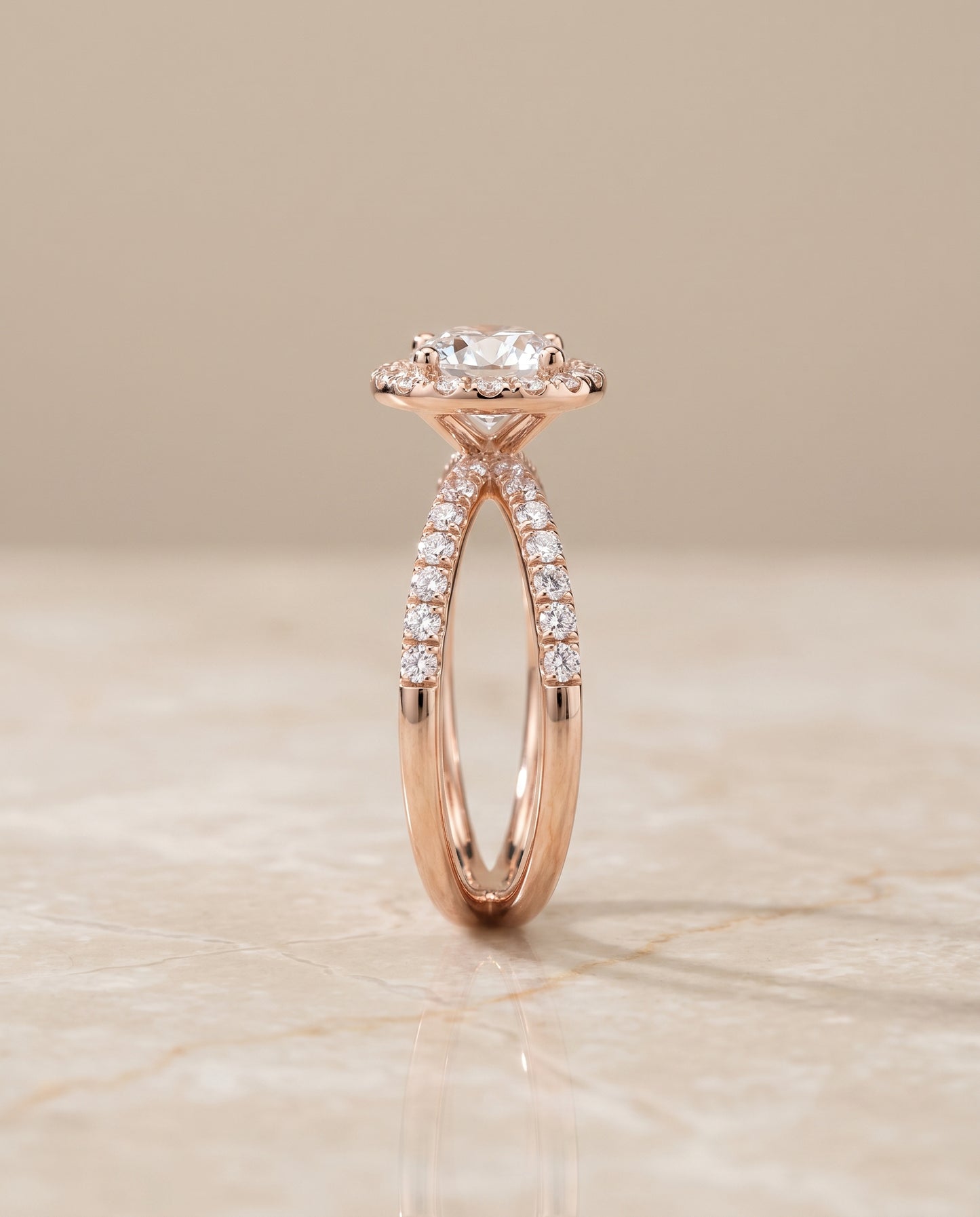 The Joan Crossover Pavé Halo Round Engagement Ring Setting in 14K Rose Gold