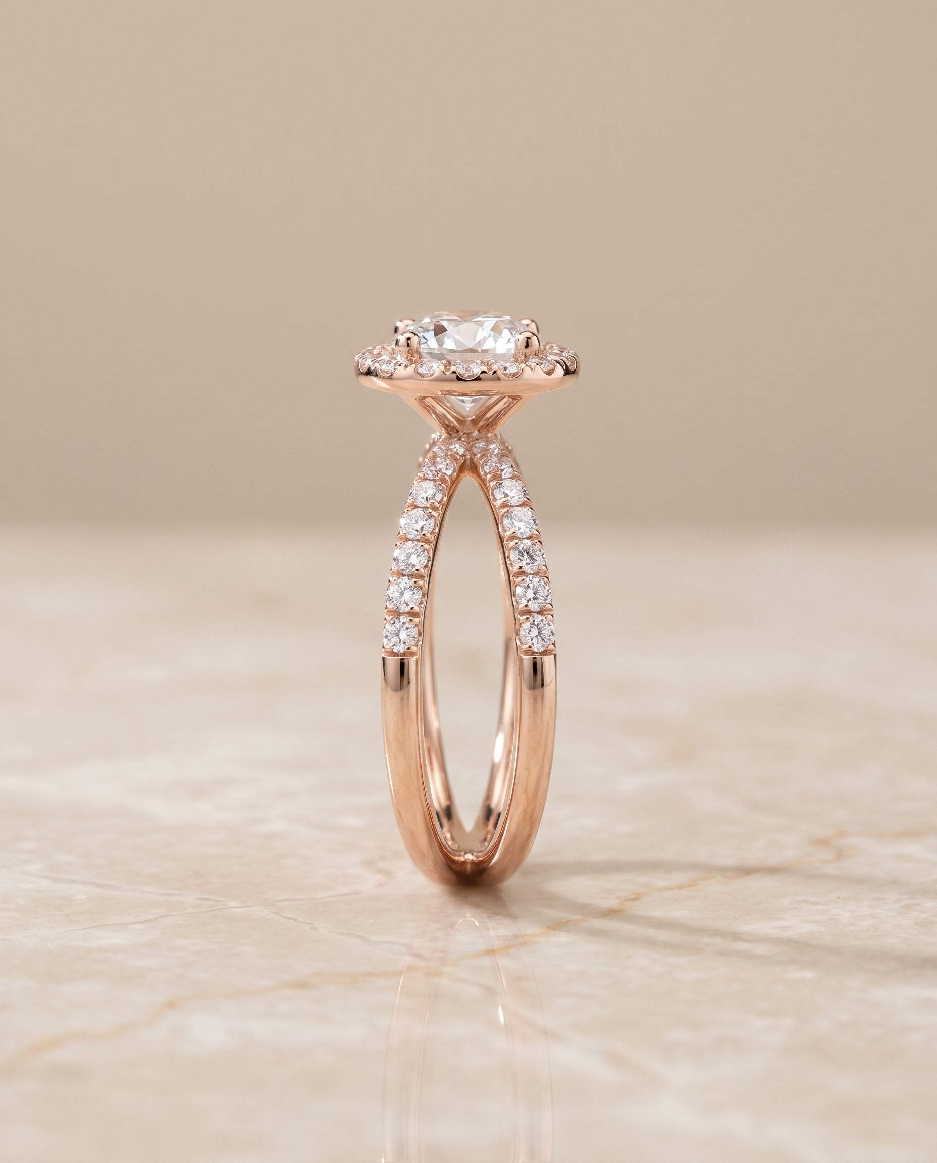 The Joan setting for round diamonds, made to order in 14K Rose Gold | RockHer
