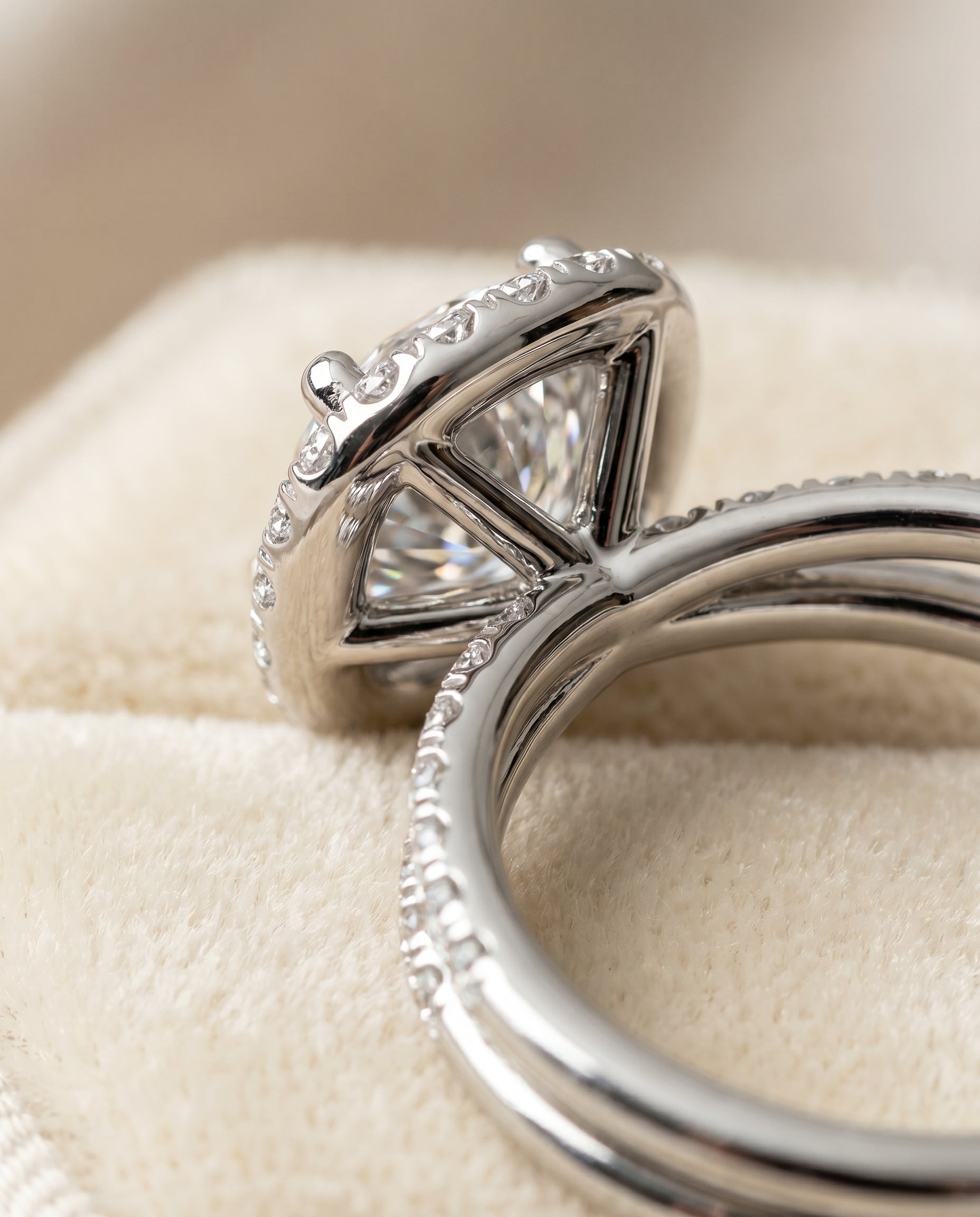 Platinum band of The Joan cushion engagement ring setting | RockHer